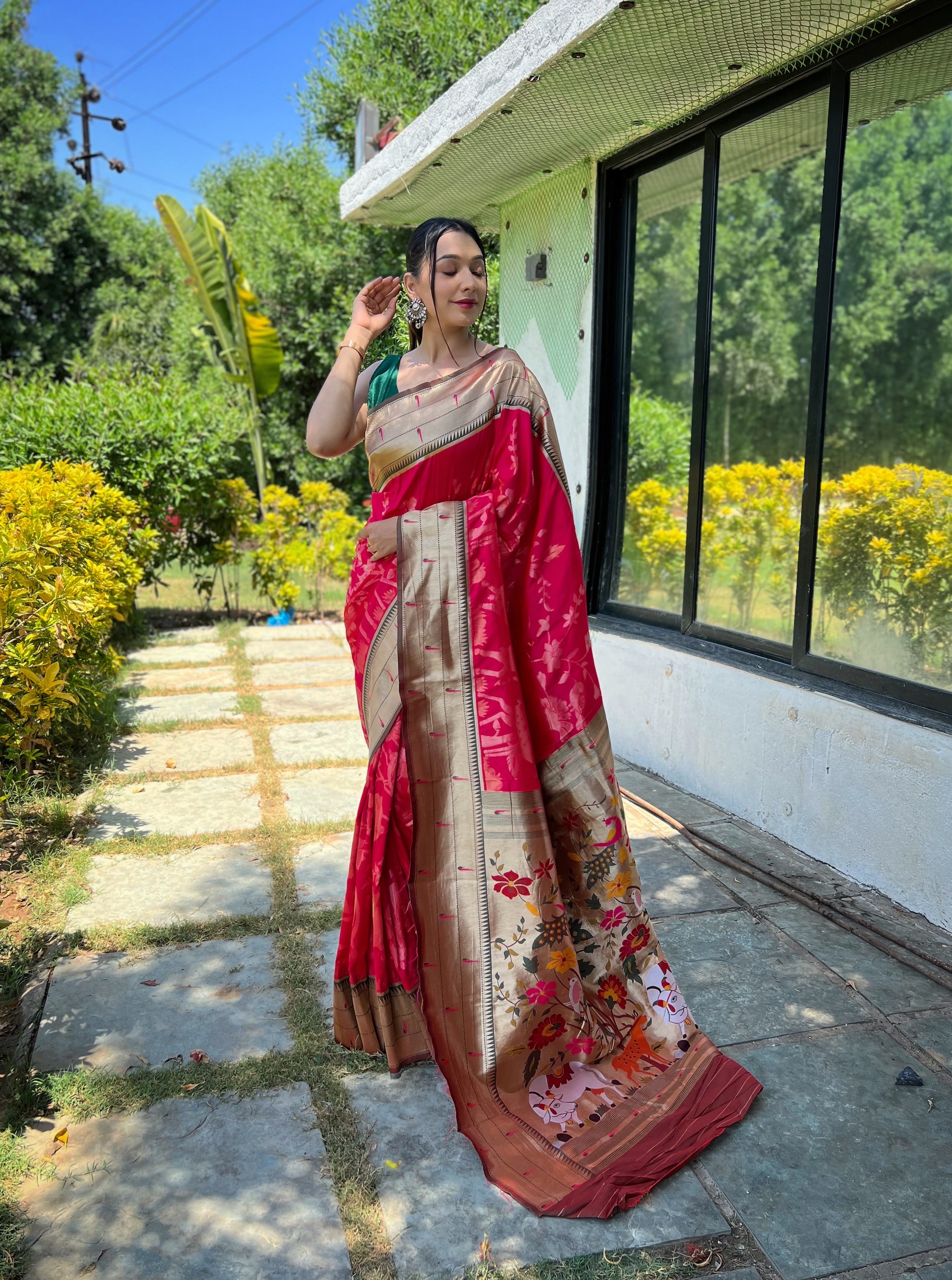 Traditional Design Patterns Pink Soft paithani silk saree