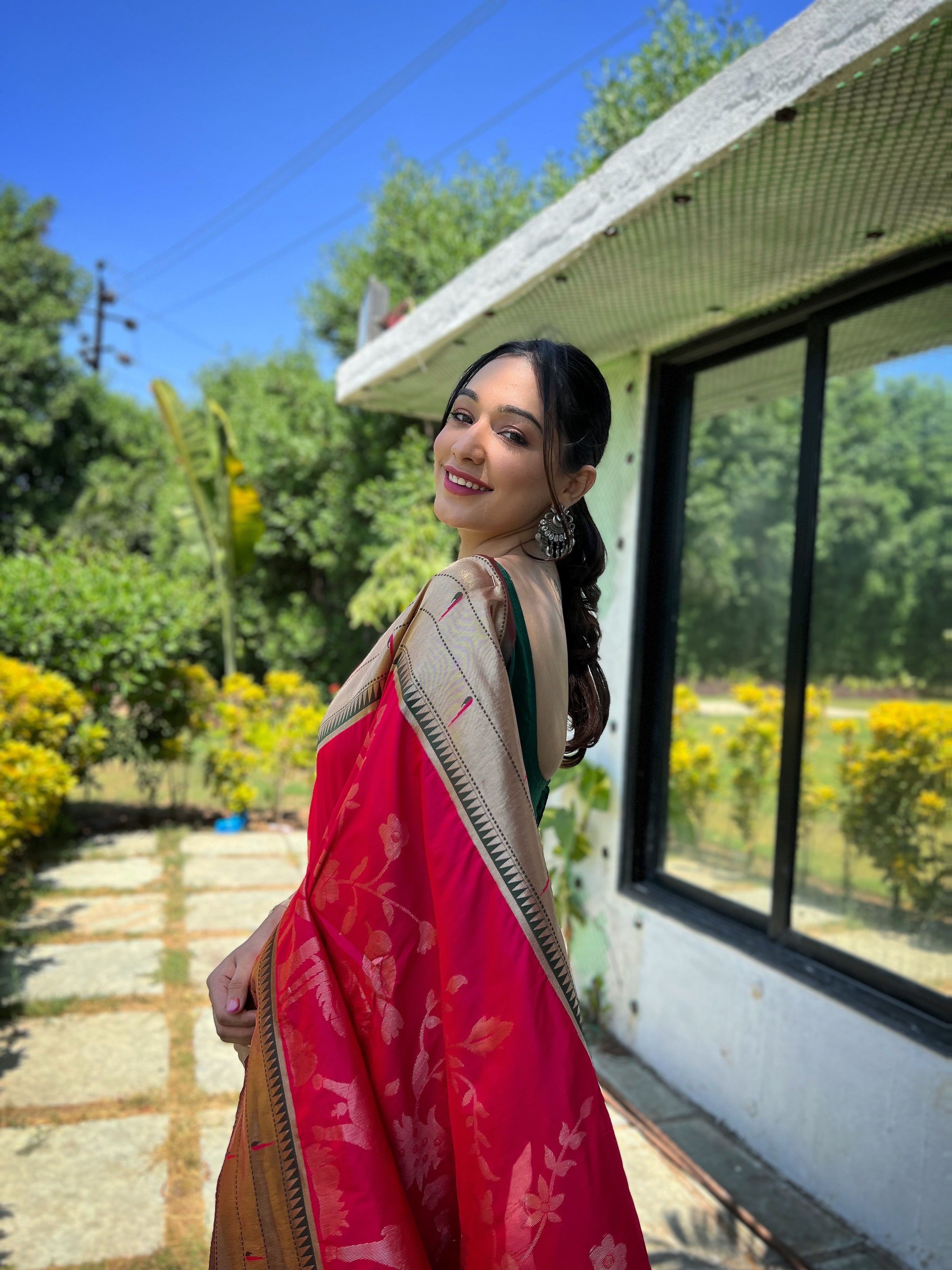 Traditional Design Patterns Pink Soft paithani silk saree