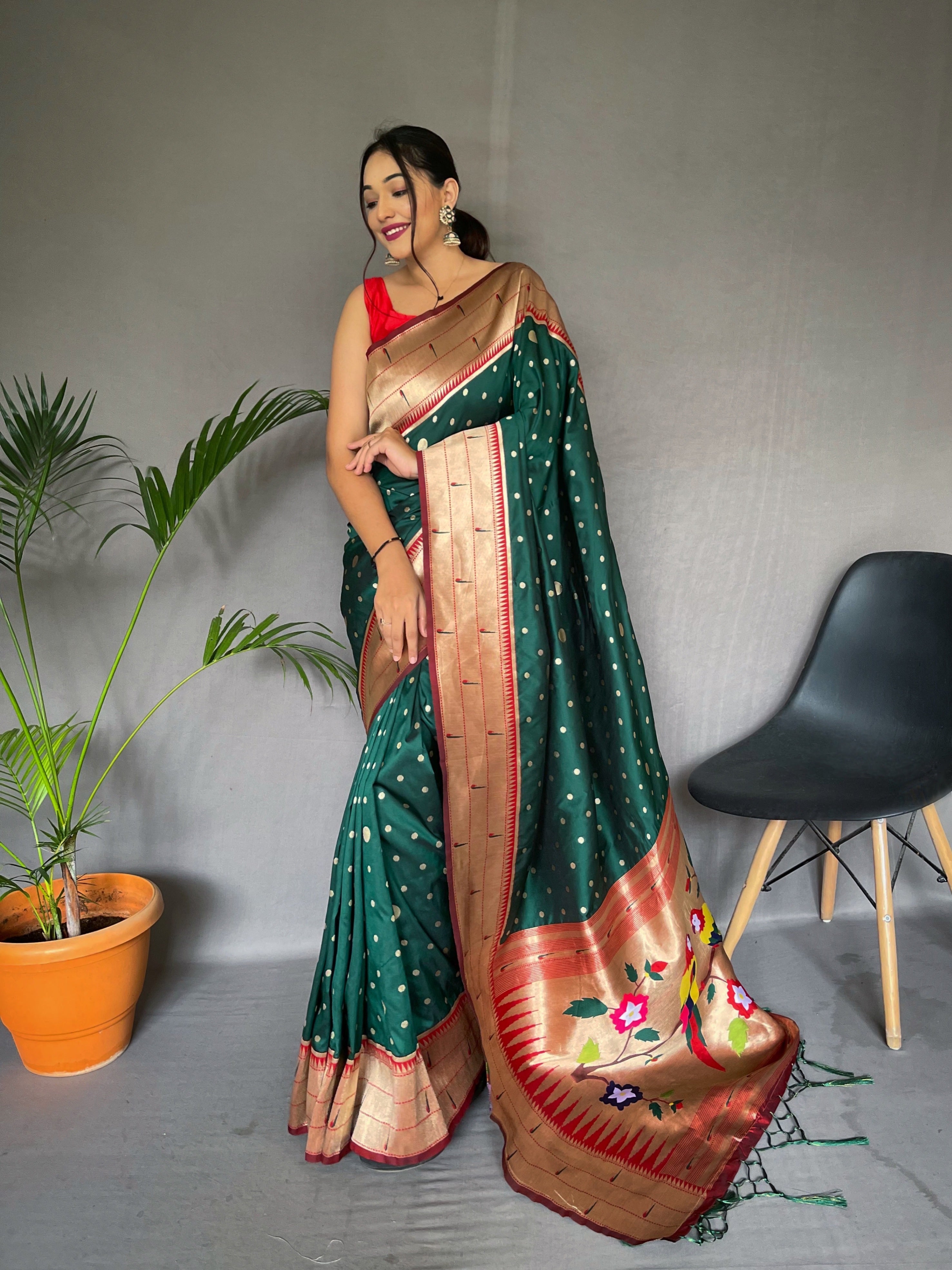 Olive Mist Weaved Paithani Silk Saree