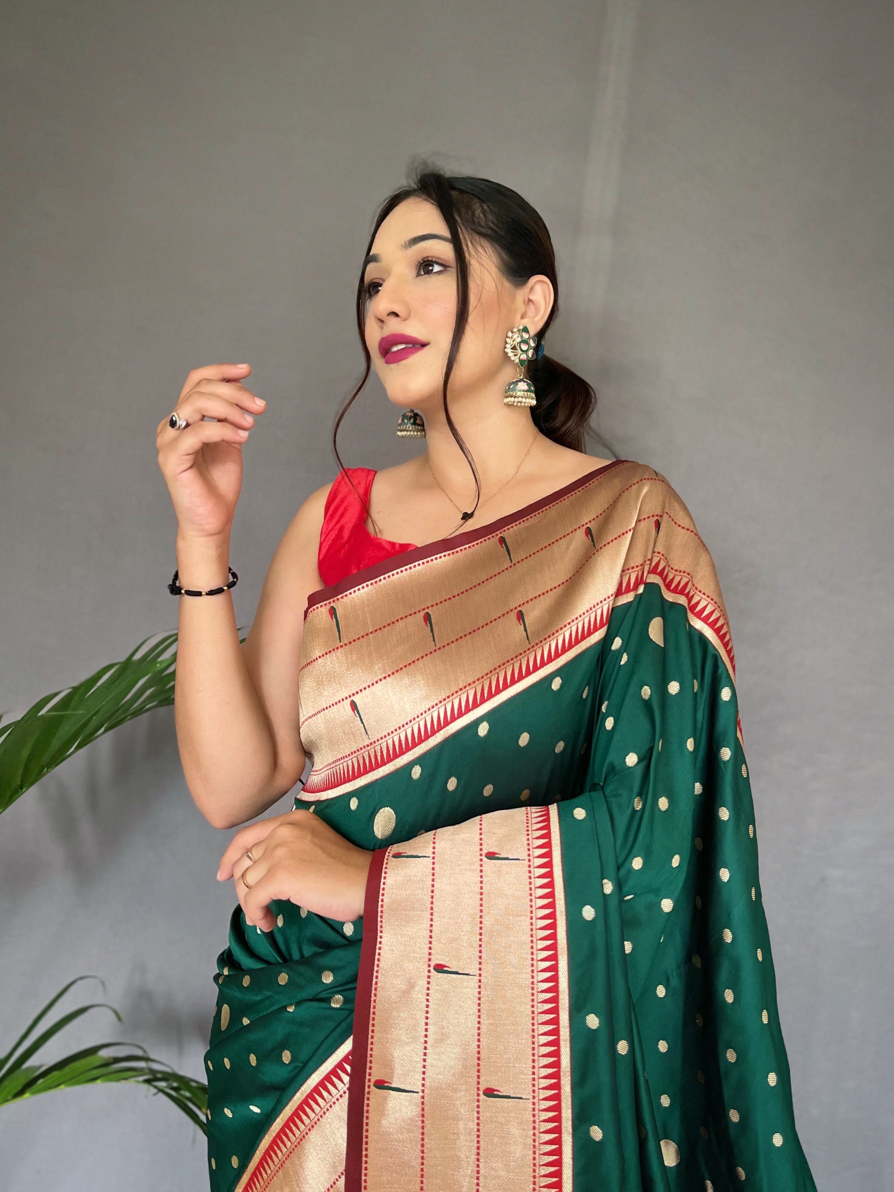 Olive Mist Weaved Paithani Silk Saree