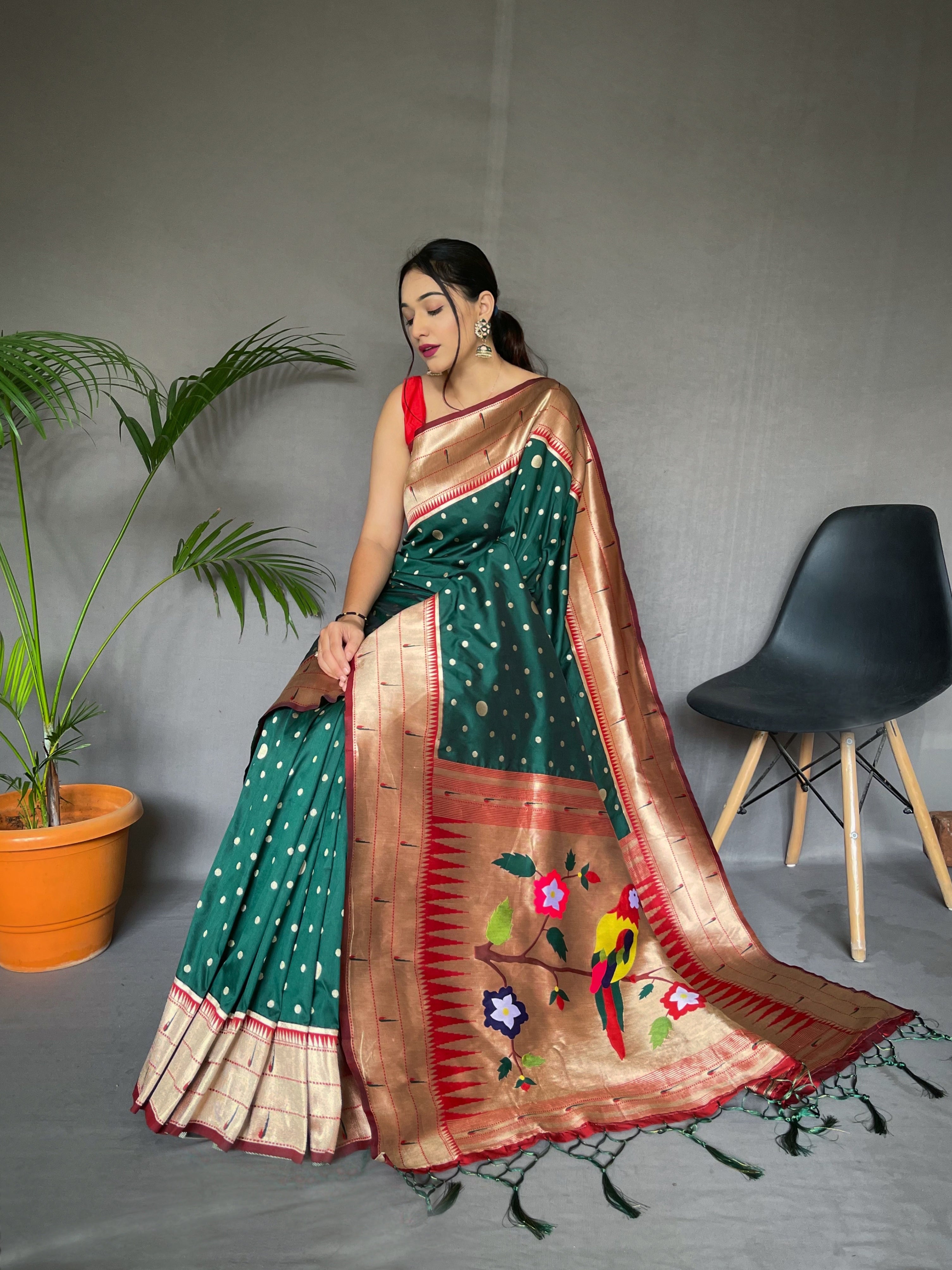 Olive Mist Weaved Paithani Silk Saree