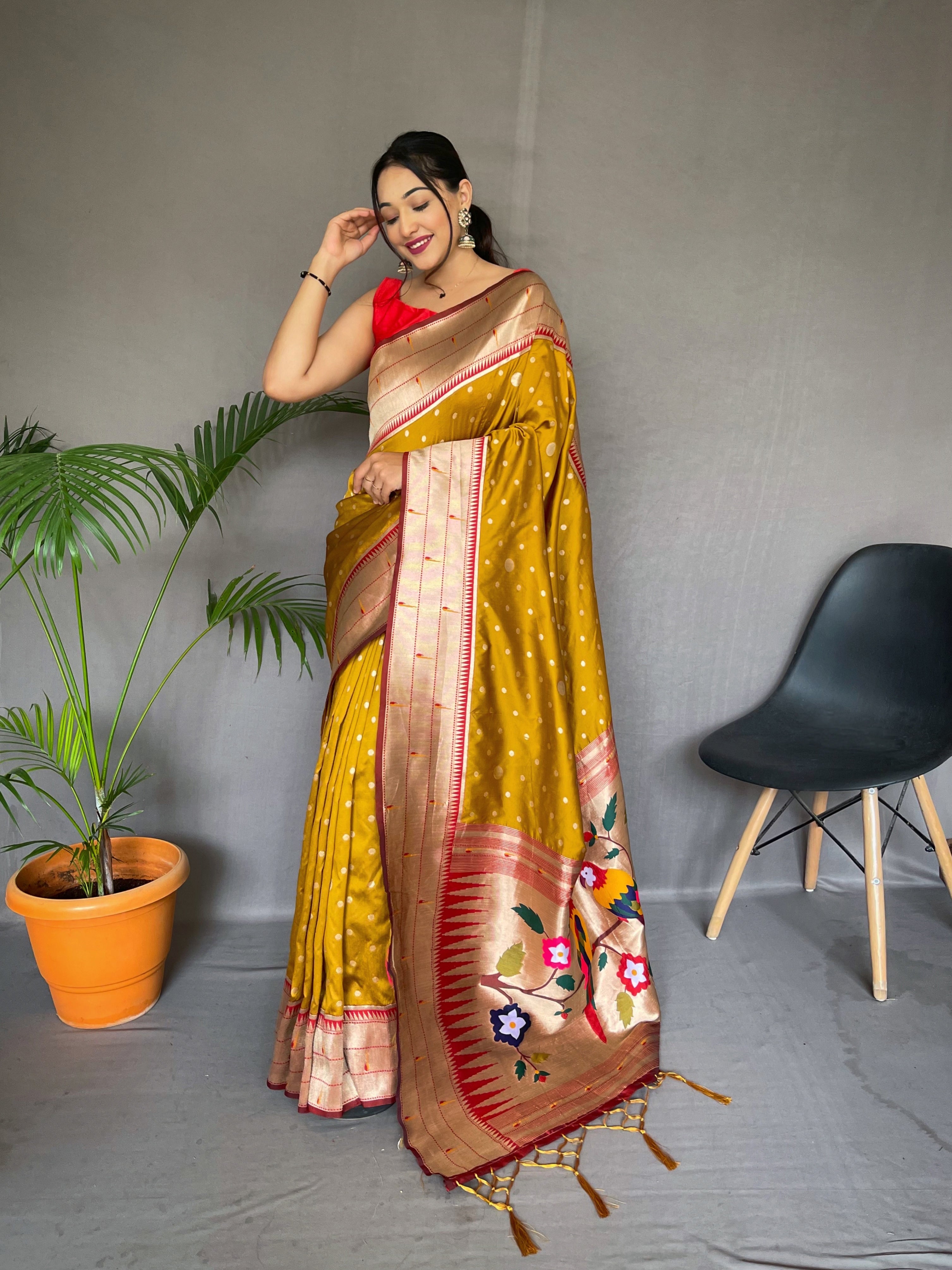 Mustard Weaved Paithani Silk Saree