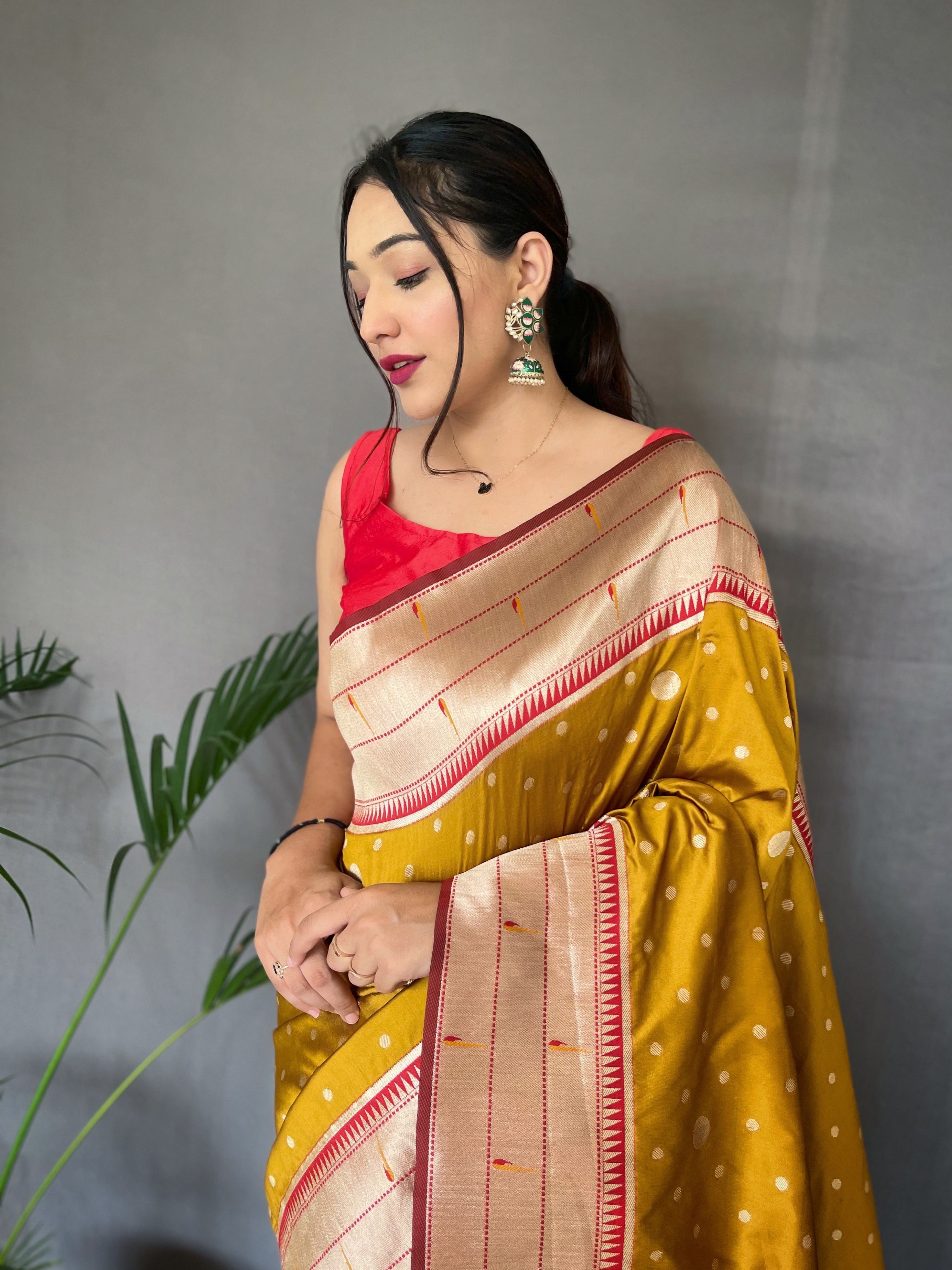 Mustard Weaved Paithani Silk Saree