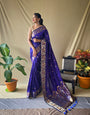 Royal blue Floral Woven Banarasi Silk Saree