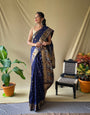 Indigo Floral Woven Banarasi Silk Saree