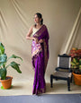 Purple Floral Woven Banarasi Silk Saree