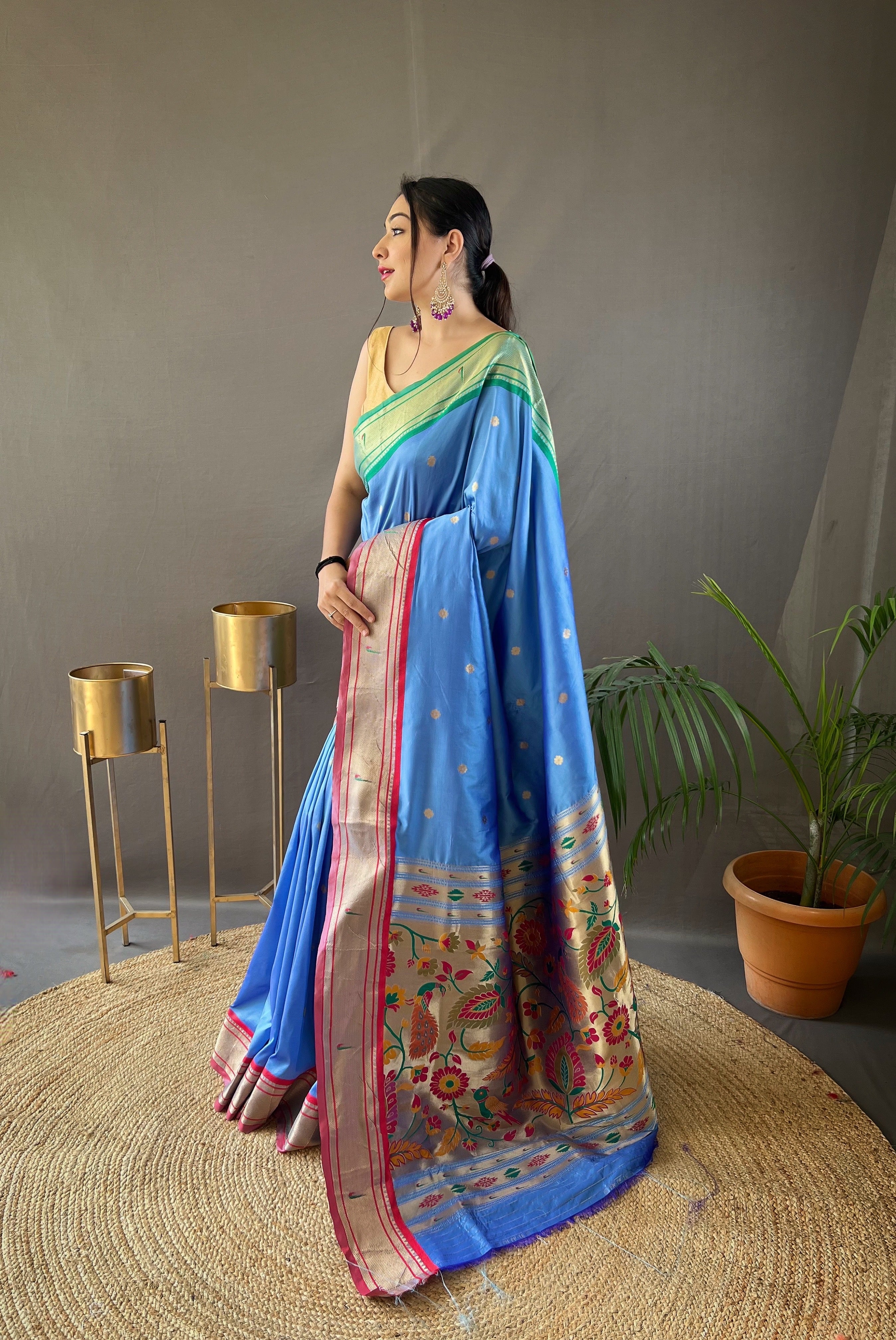 Sky Blue Paithani Silk Woven Saree