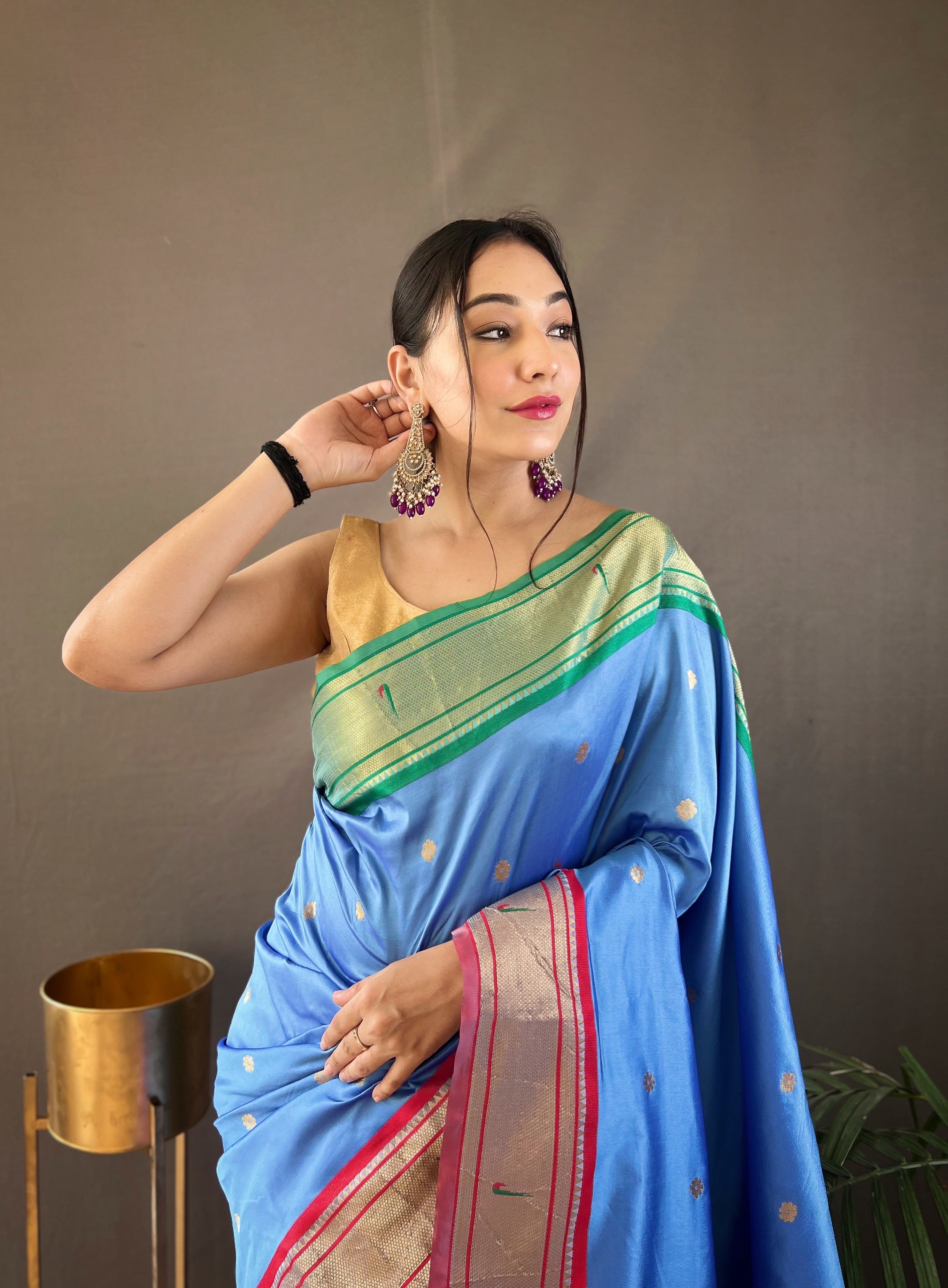 Sky Blue Paithani Silk Woven Saree