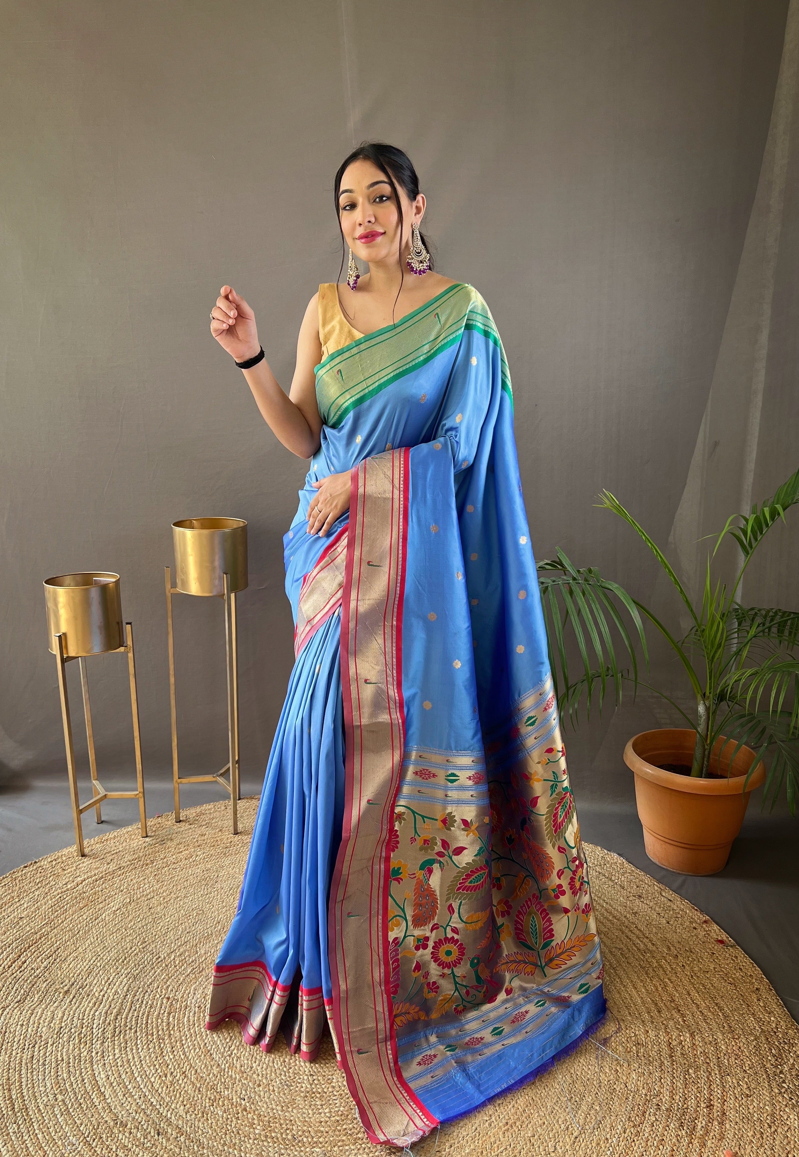 Sky Blue Paithani Silk Woven Saree
