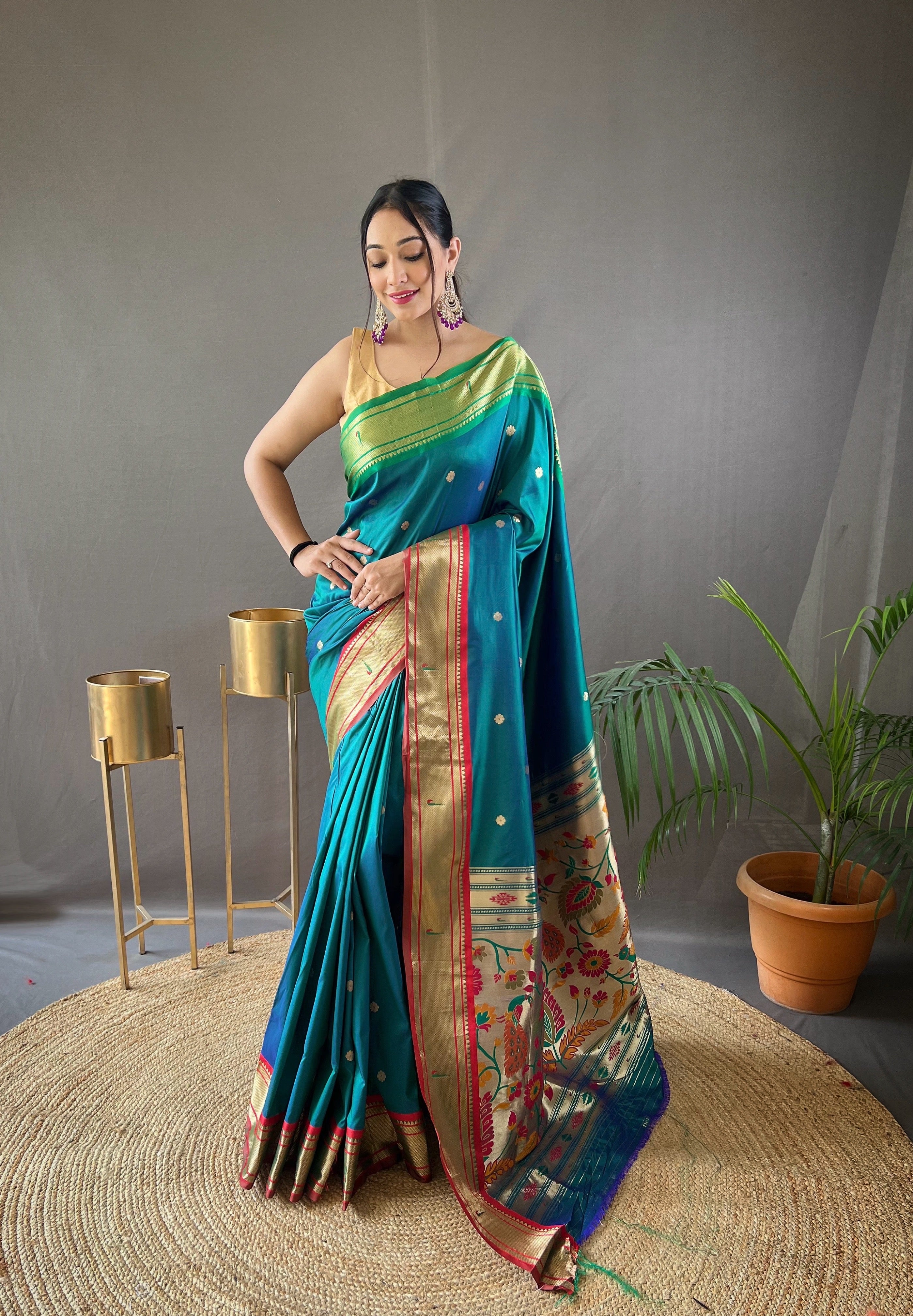 Ocean Blue Paithani Silk Woven Saree