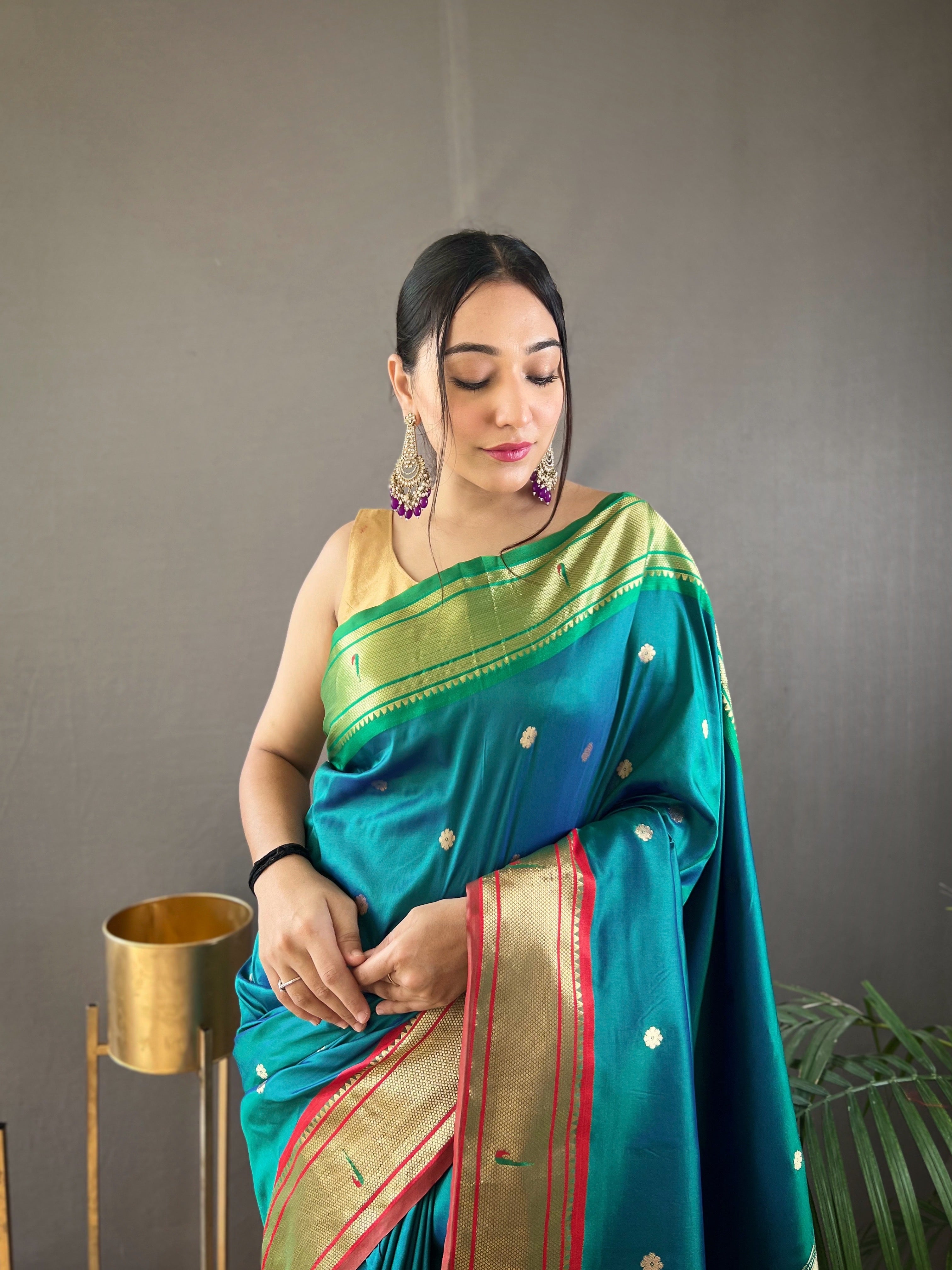 Ocean Blue Paithani Silk Woven Saree