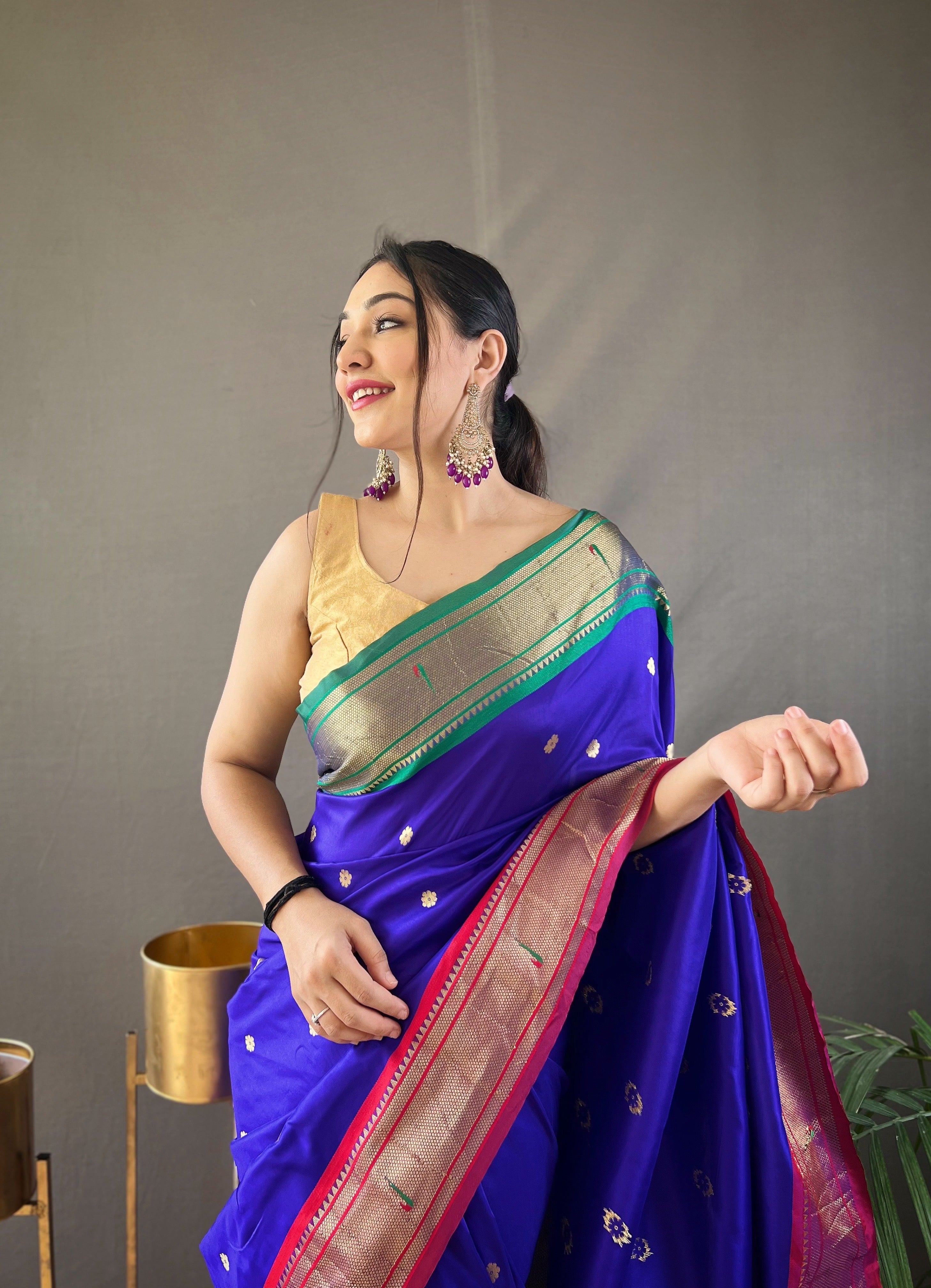 Navy Blue Paithani Silk Woven Saree