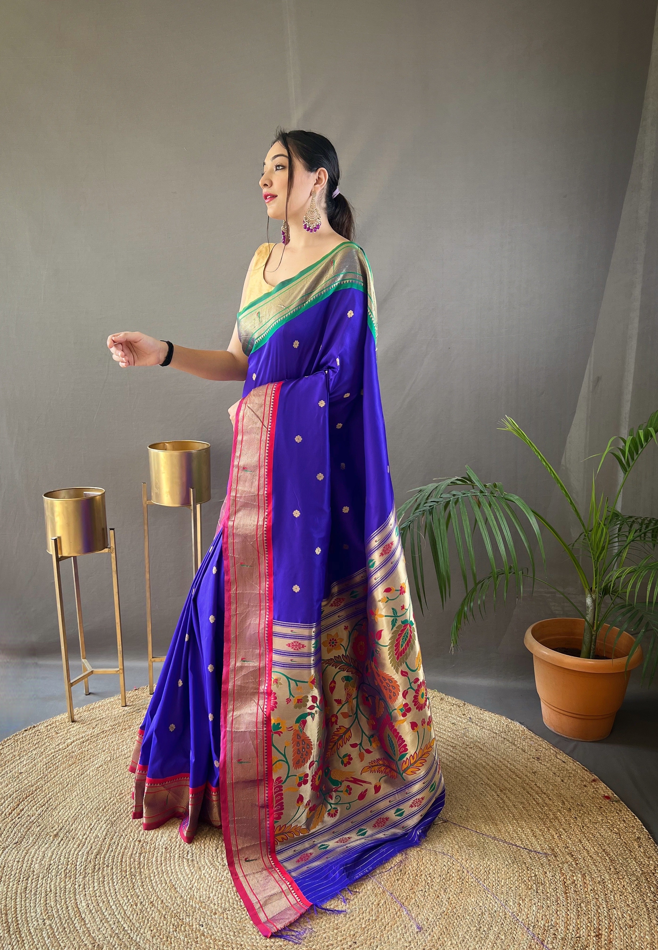 Navy Blue Paithani Silk Woven Saree