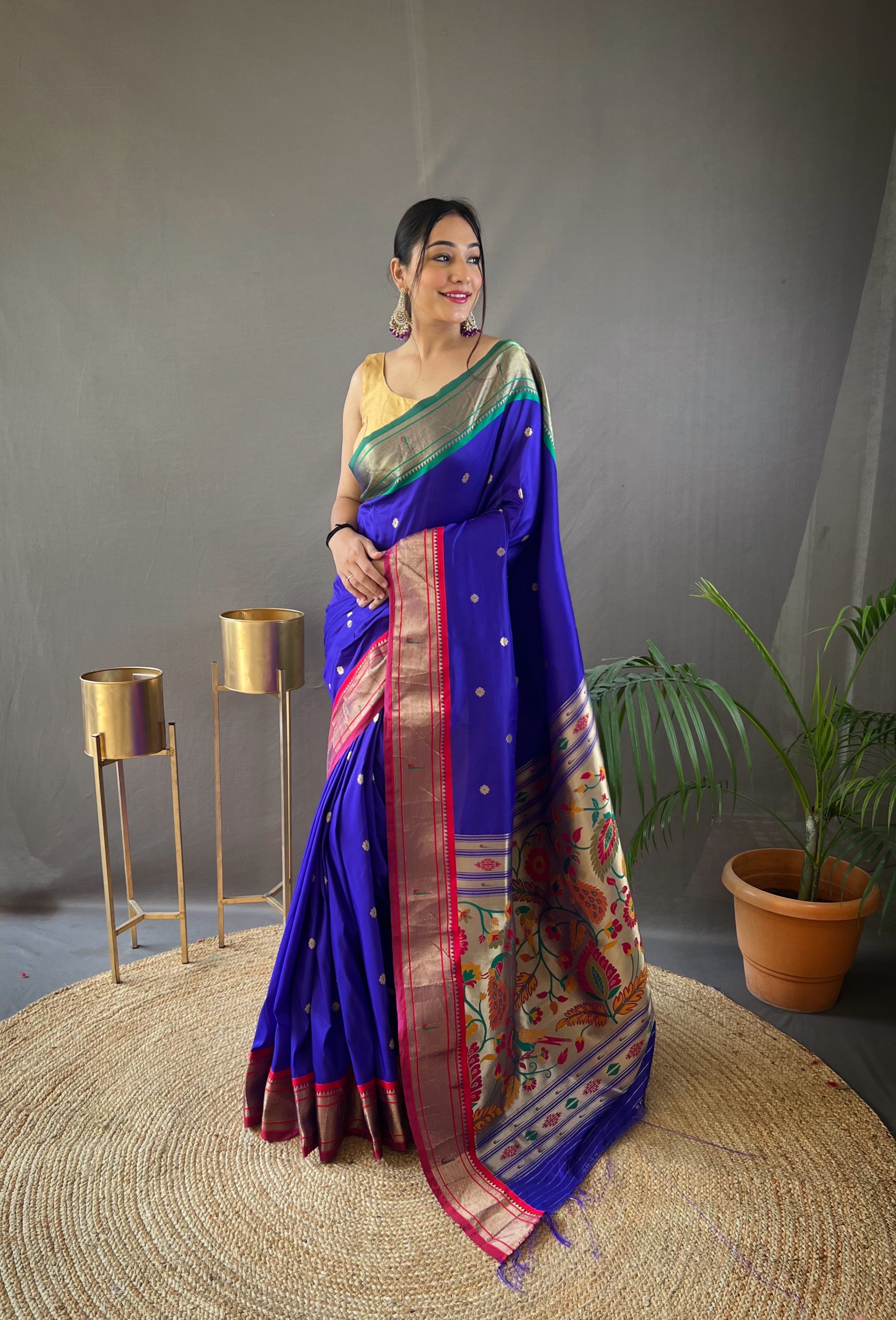 Navy Blue Paithani Silk Woven Saree