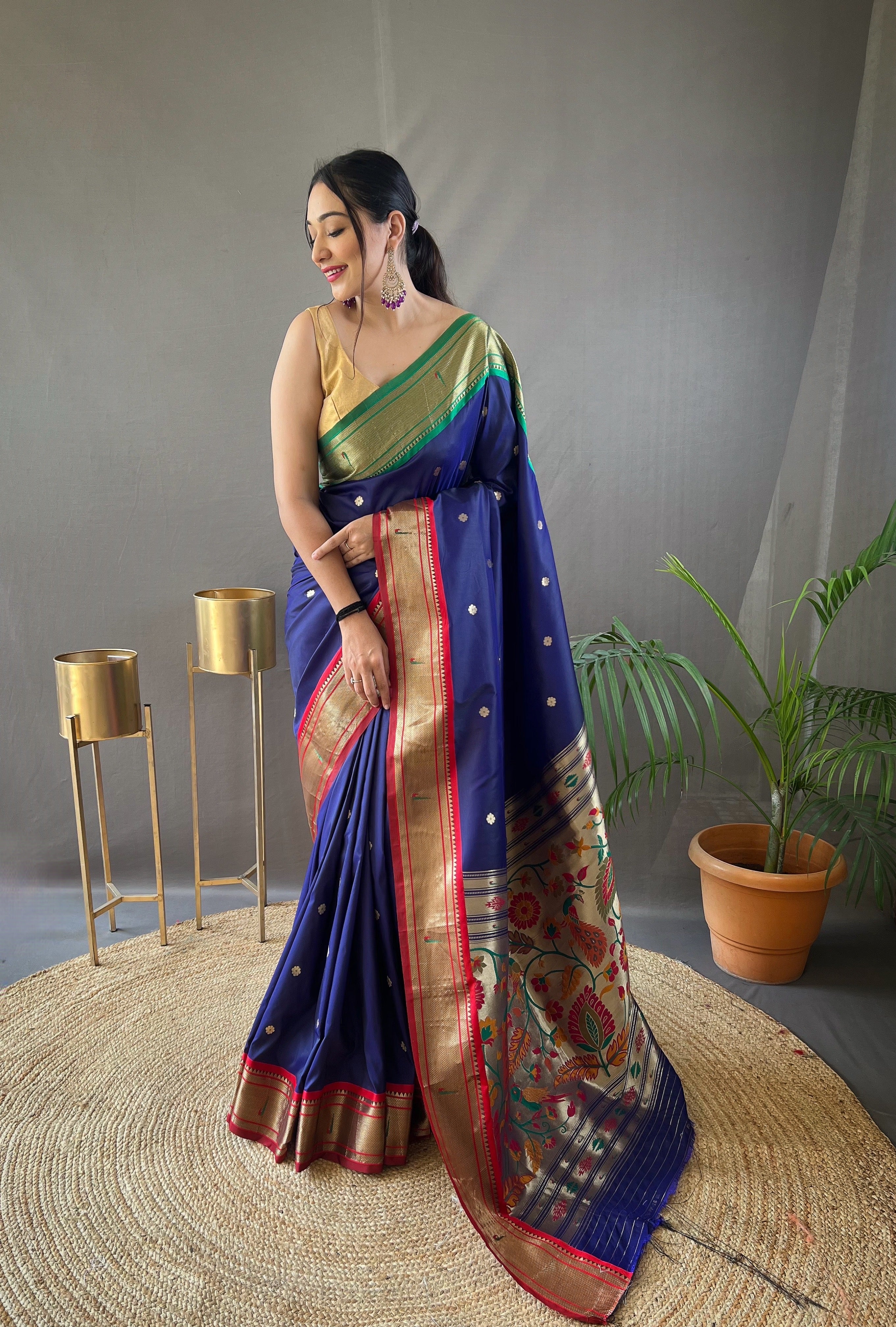 Indigo Paithani Silk Woven Saree
