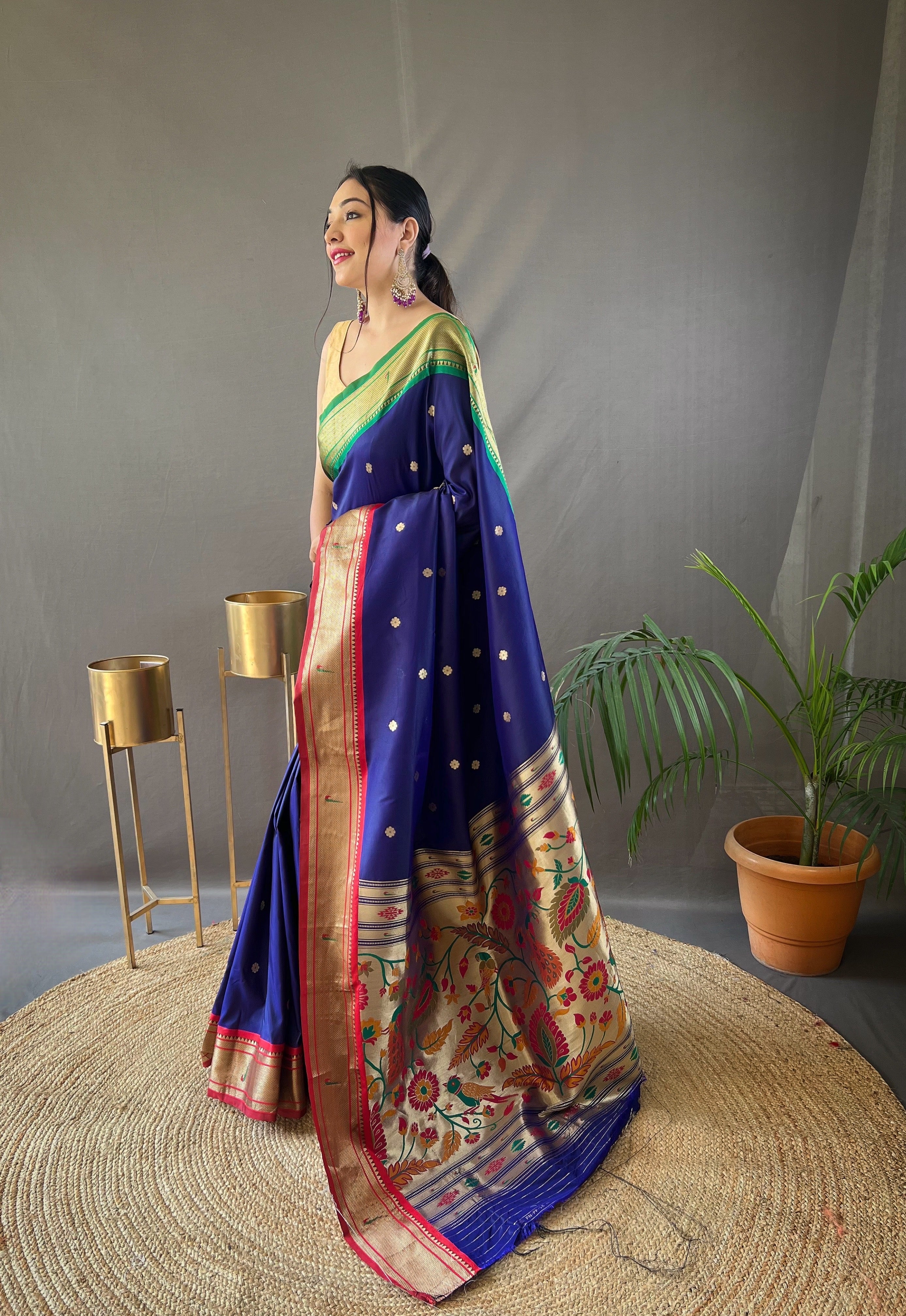 Indigo Paithani Silk Woven Saree