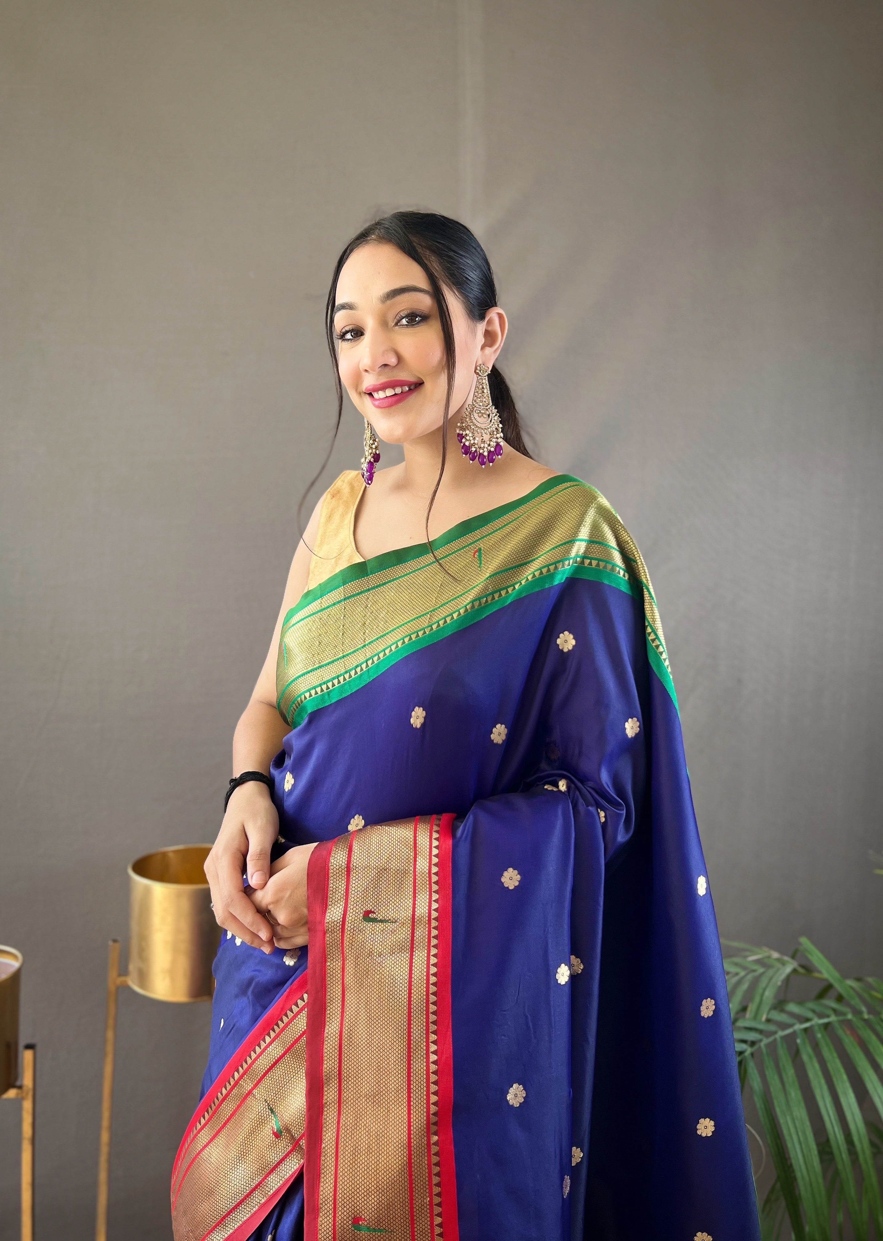 Indigo Paithani Silk Woven Saree