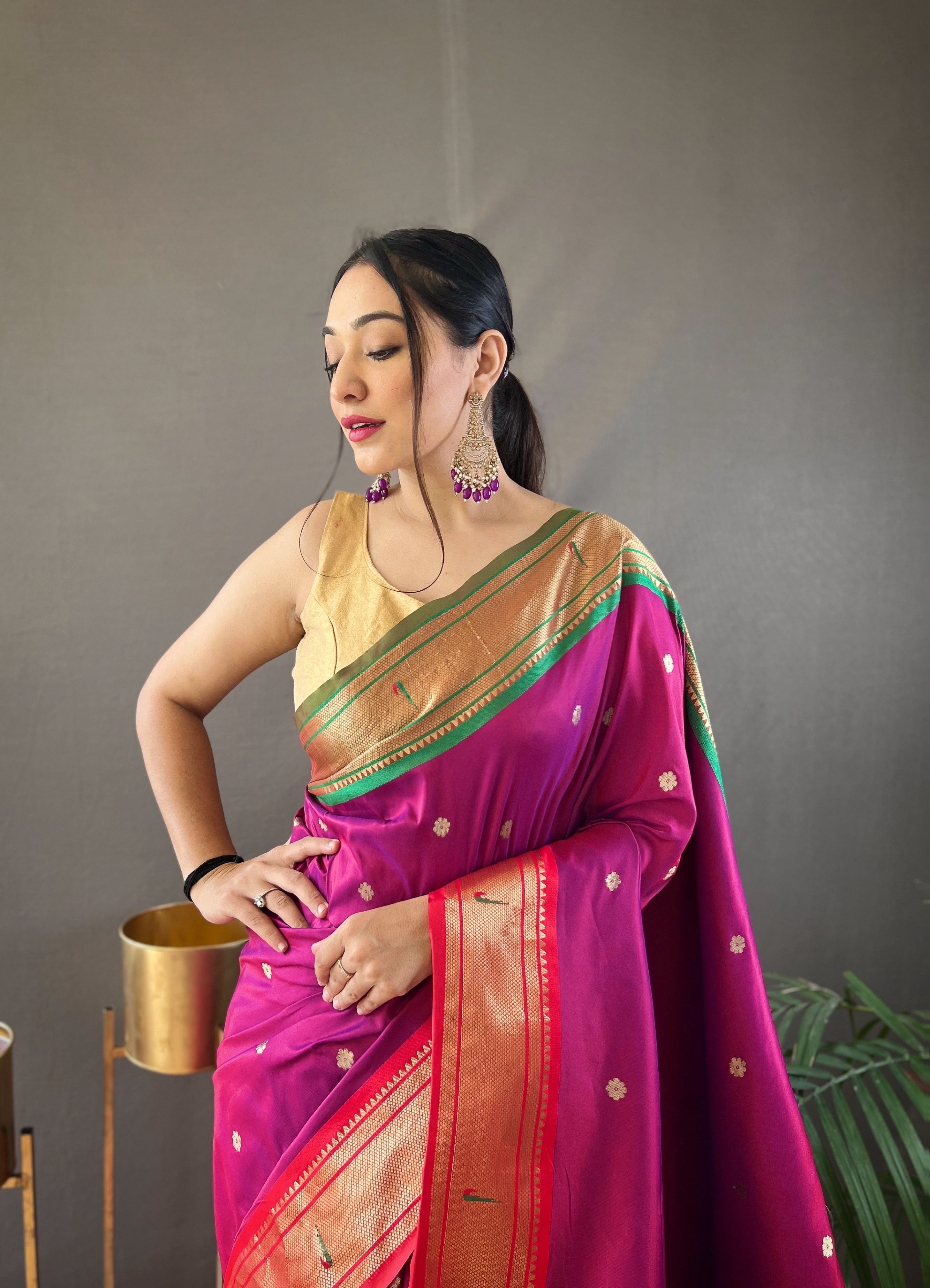 Magenta Paithani Silk Woven Saree