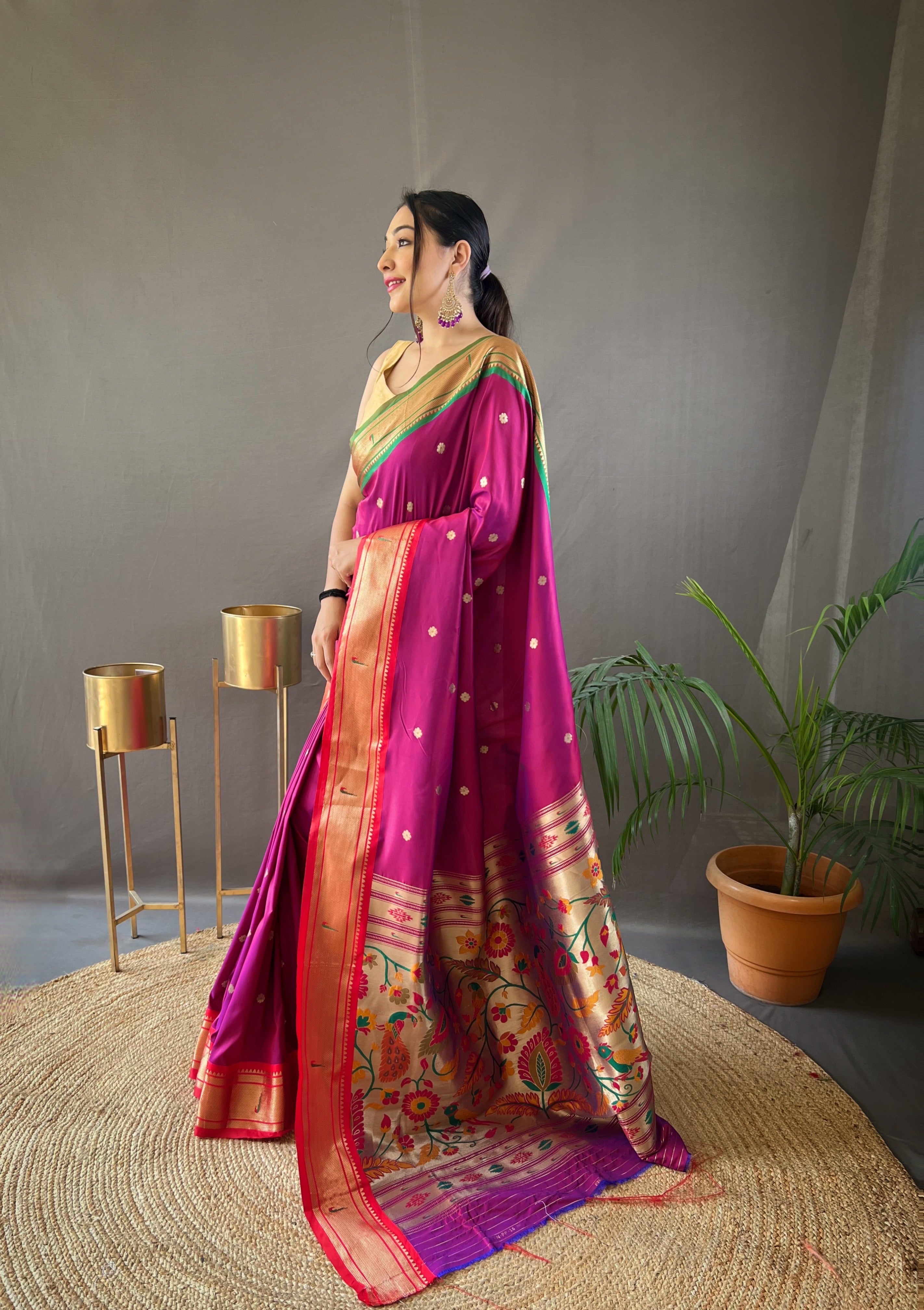 Magenta Paithani Silk Woven Saree