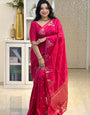 Awesome Megenta pink Royale Gold Zari Jacquard Lichi Silk Saree