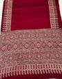 Cranberry Ajrakh Hand Block Modal Silk Saree With Fancy Ajrakh Pallu