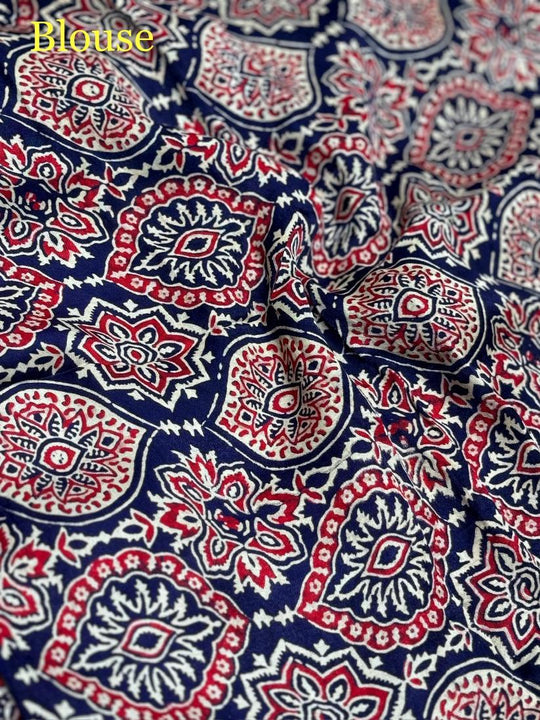 Royal blue Ajrakh Hand Block Modal Silk Saree With Fancy Ajrakh Pallu