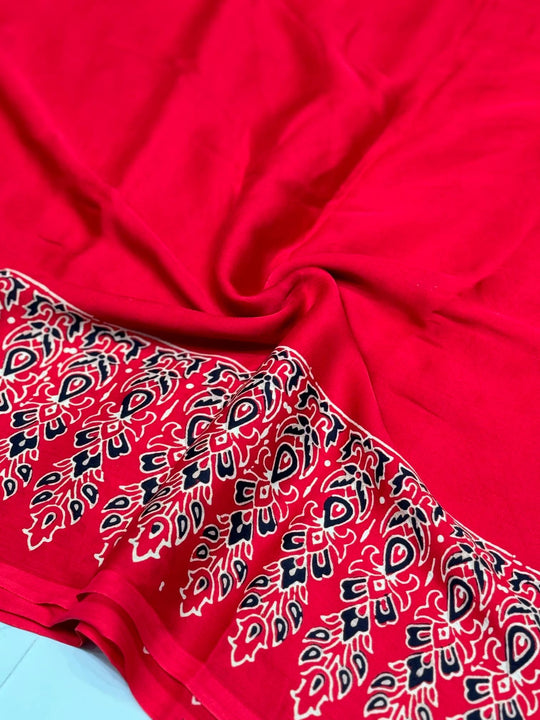 Rosy Ajrakh Hand Block Modal Silk Saree With Fancy Ajrakh Pallu