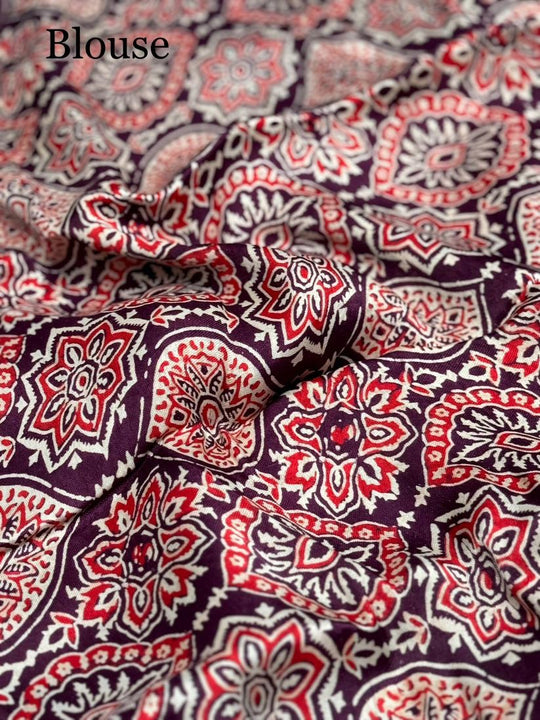 Mulberry Ajrakh Hand Block Modal Silk Saree With Fancy Ajrakh Pallu