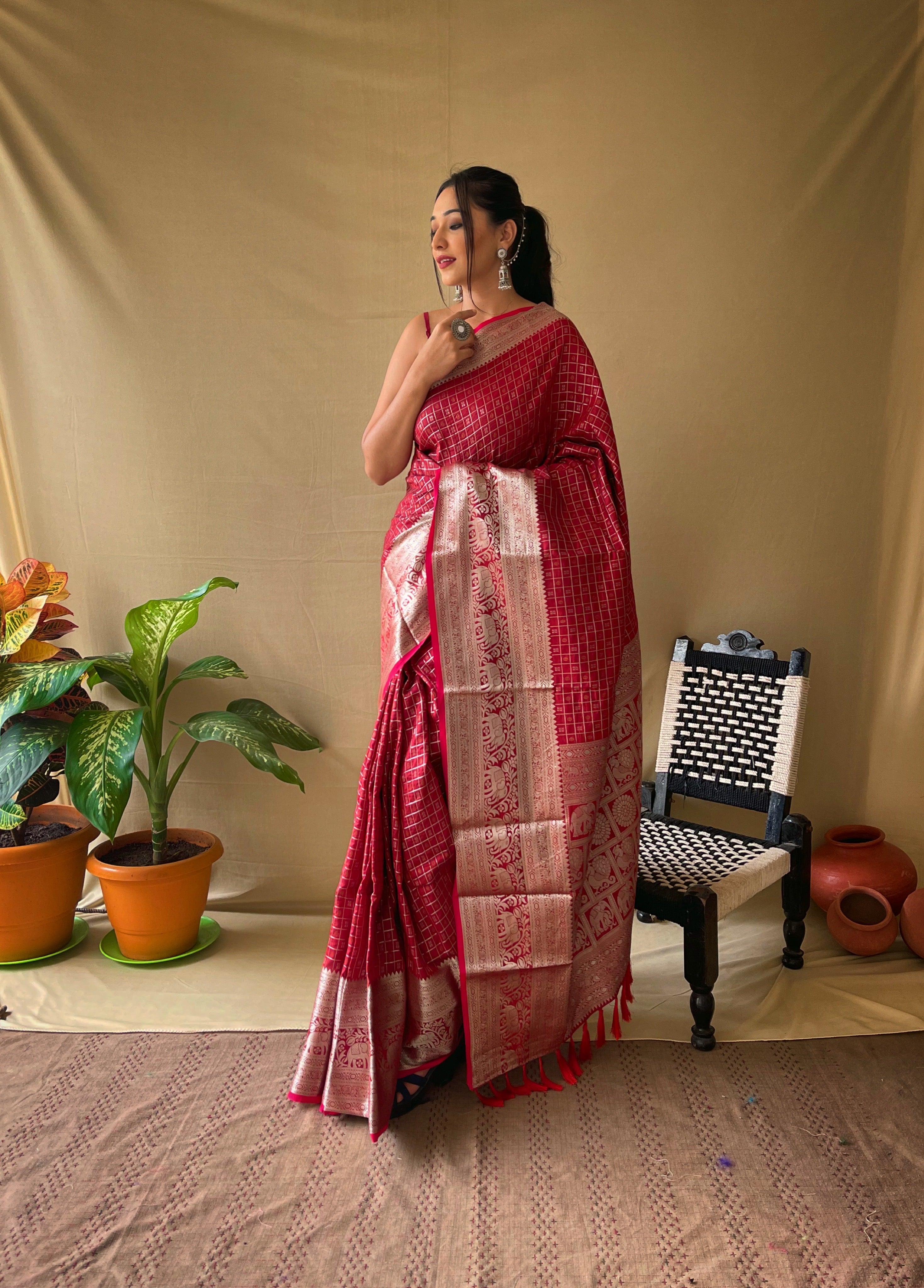 Maroon Banarasi Silk Zari Weaving Saree