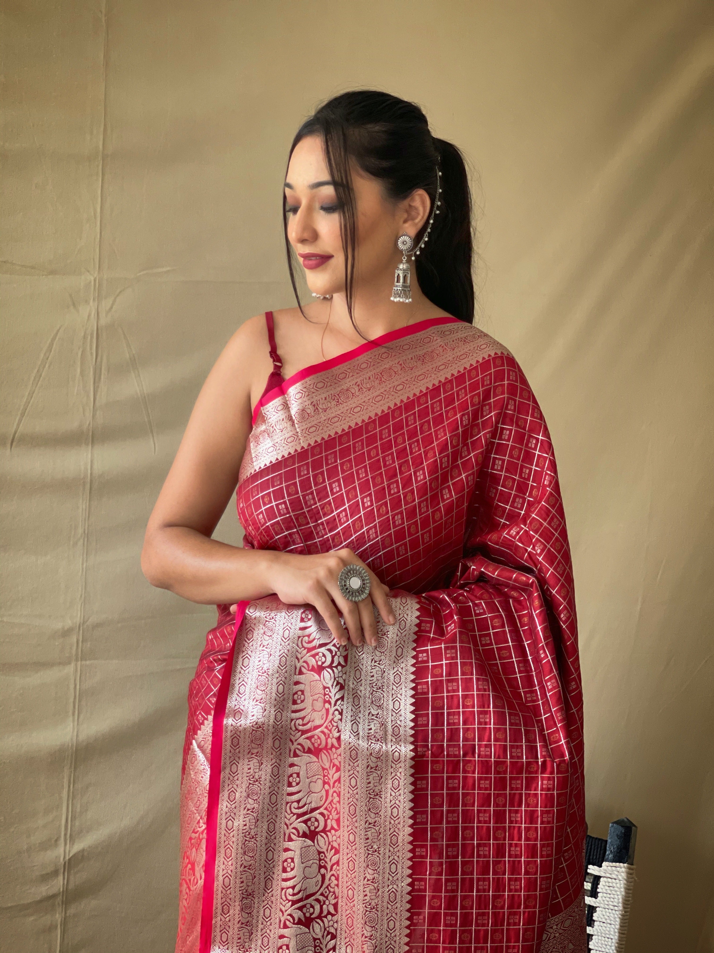 Maroon Banarasi Silk Zari Weaving Saree
