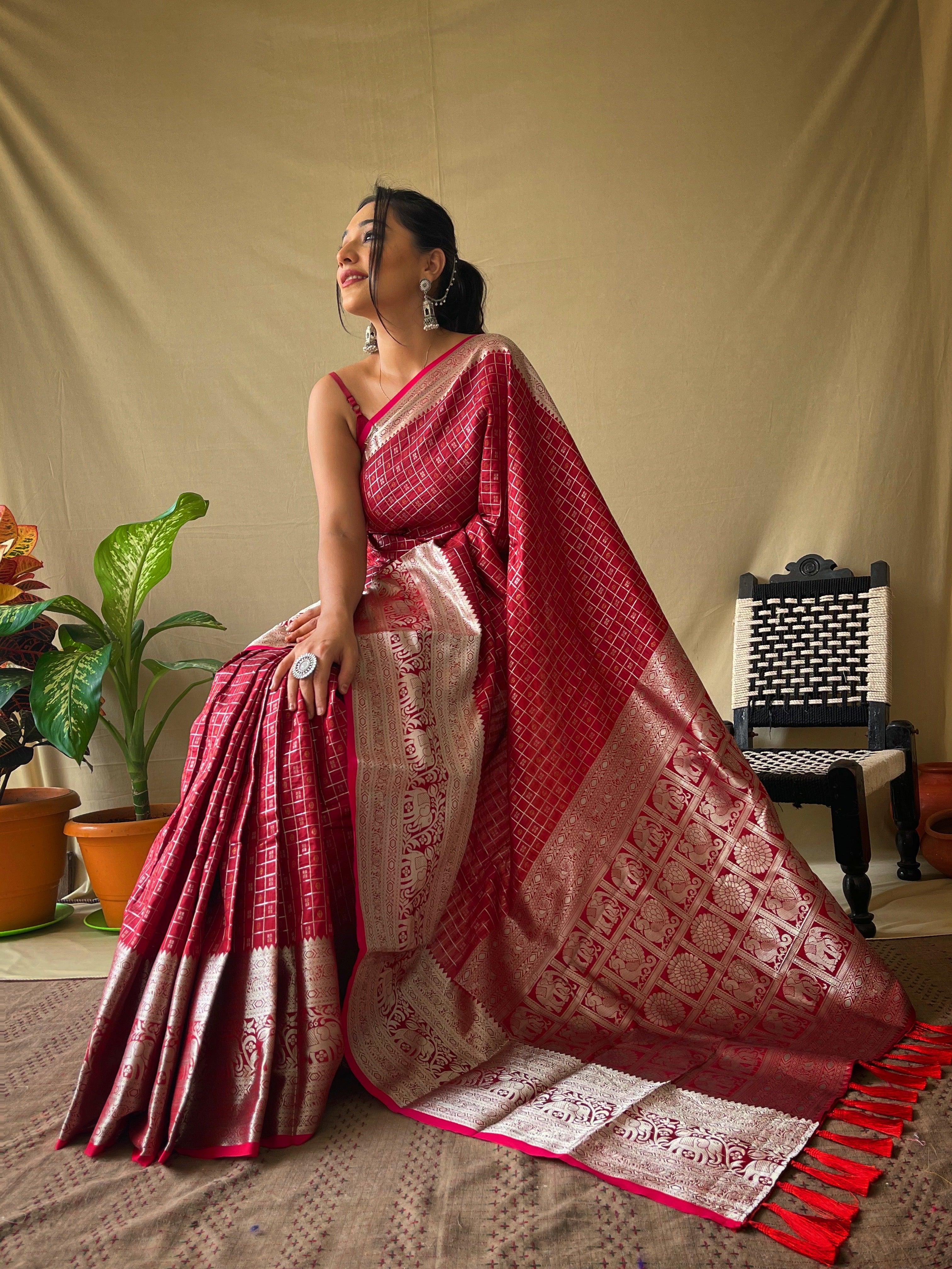 Maroon Banarasi Silk Zari Weaving Saree