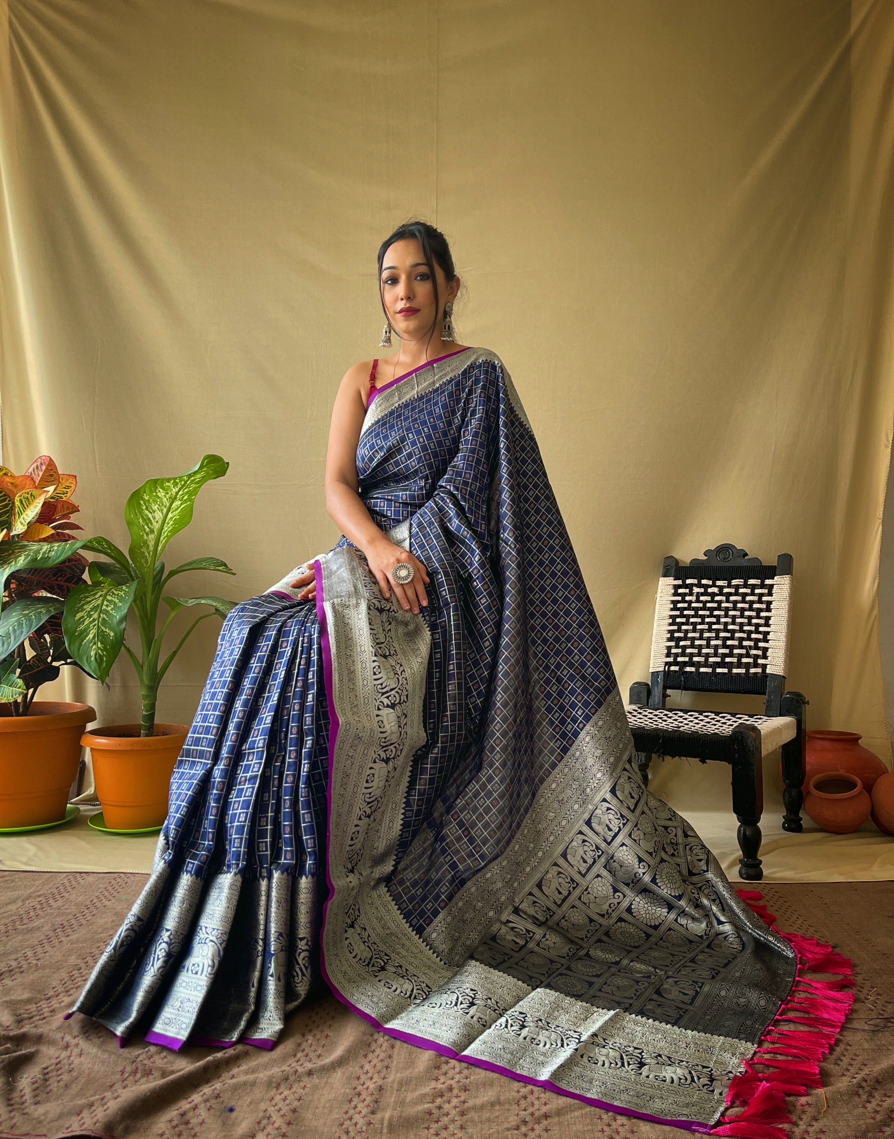 Indigo Banarasi Silk Zari Weaving Saree