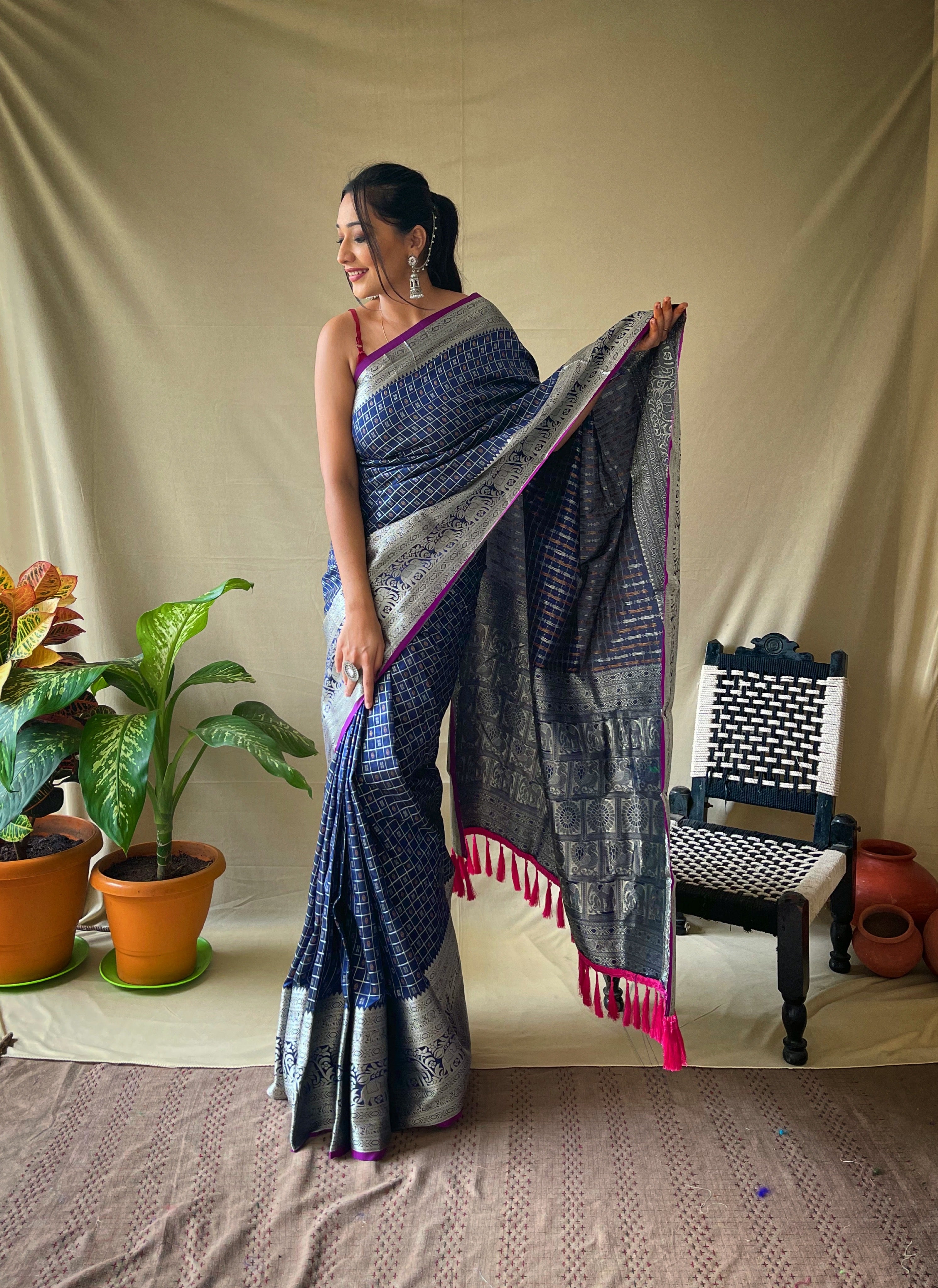 Indigo Banarasi Silk Zari Weaving Saree