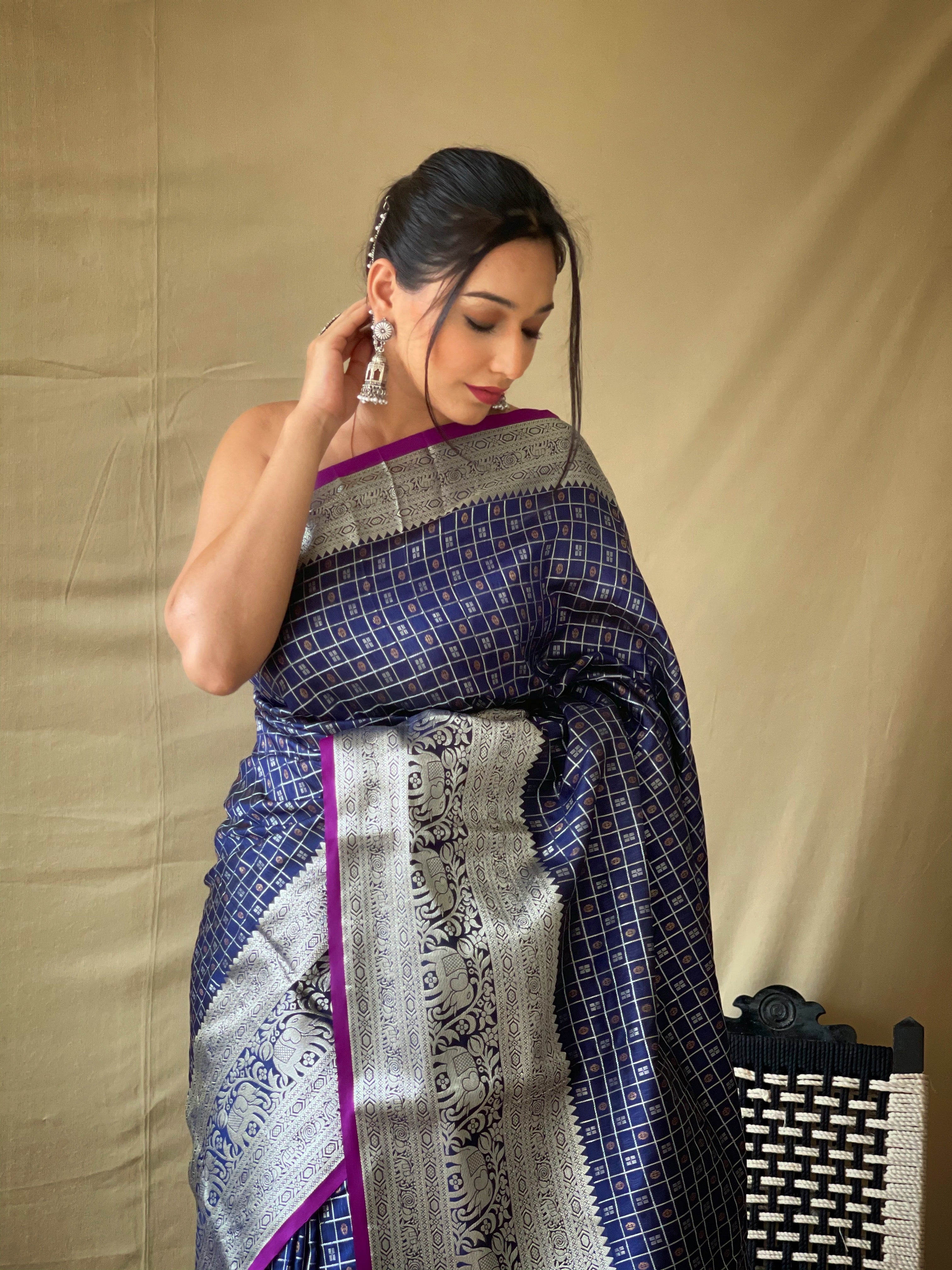 Indigo Banarasi Silk Zari Weaving Saree