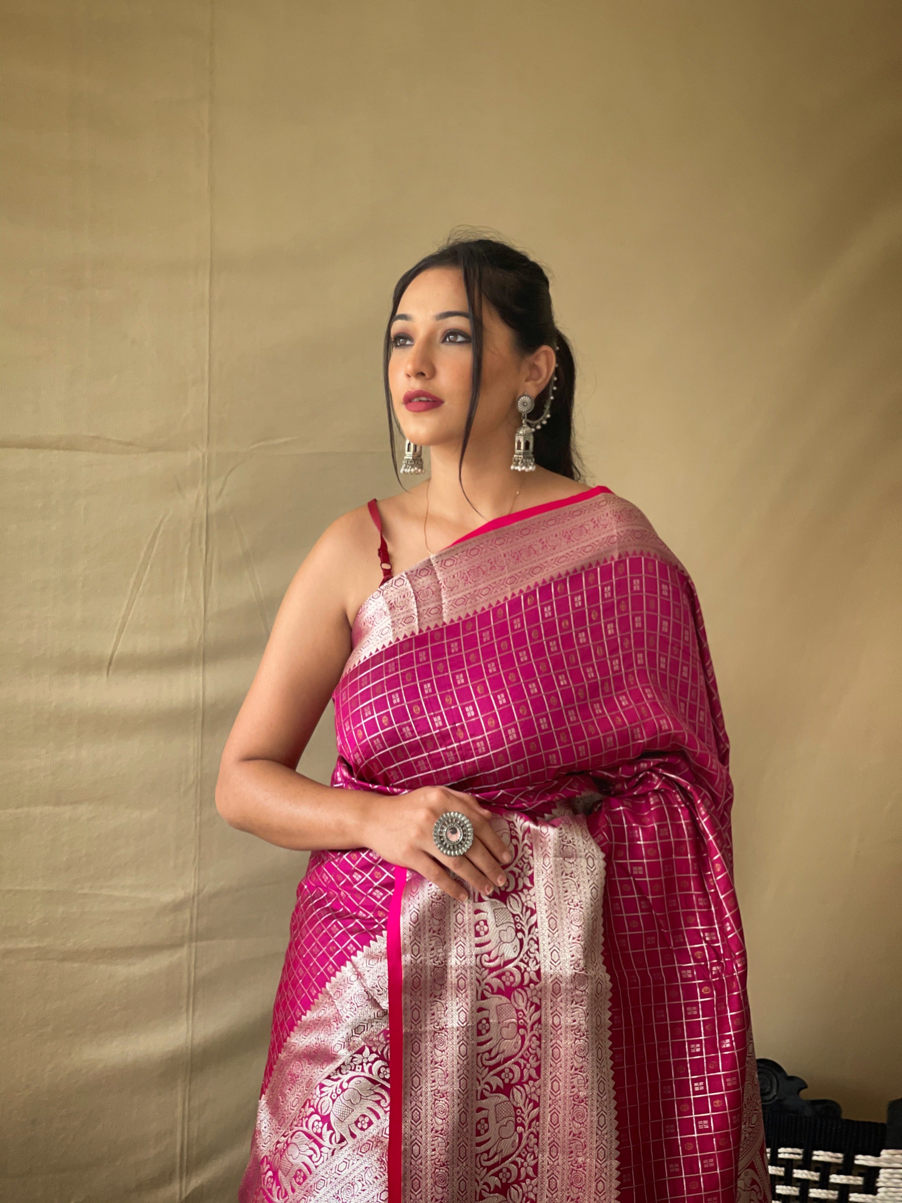 Pink Banarasi Silk Zari Weaving Saree
