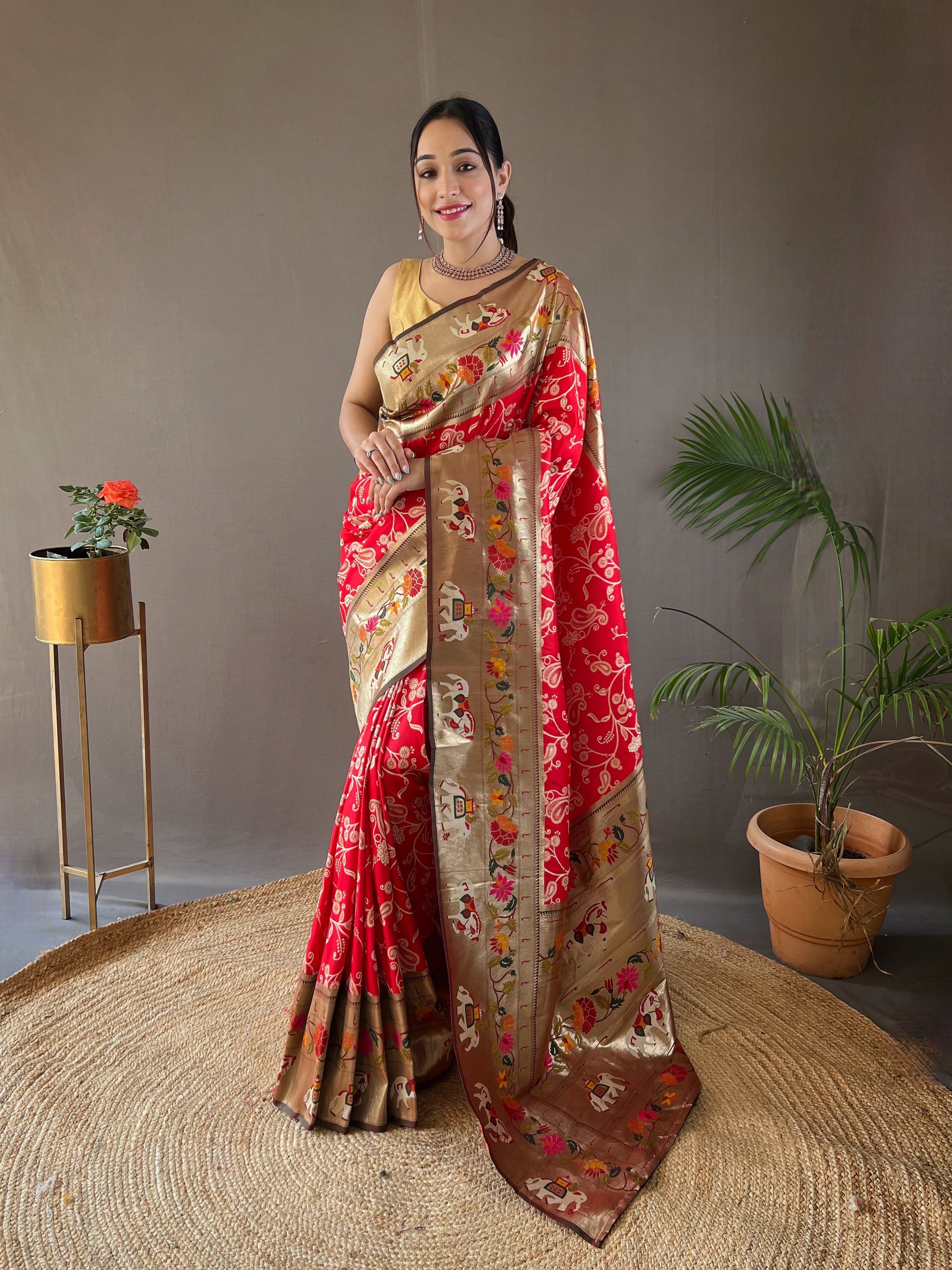 Pure Soft Red paithani Patola Silk Saree