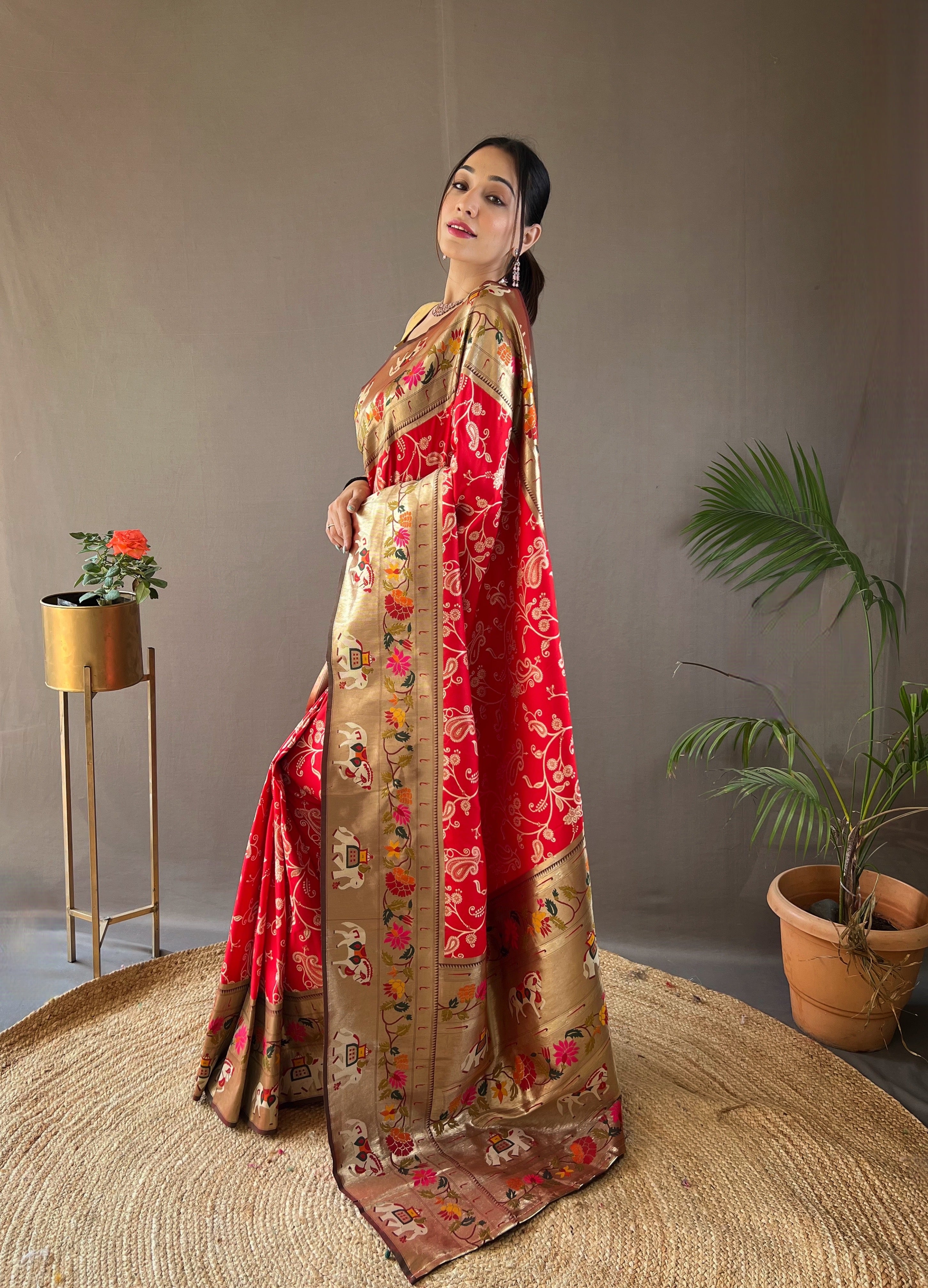 Pure Soft Red paithani Patola Silk Saree