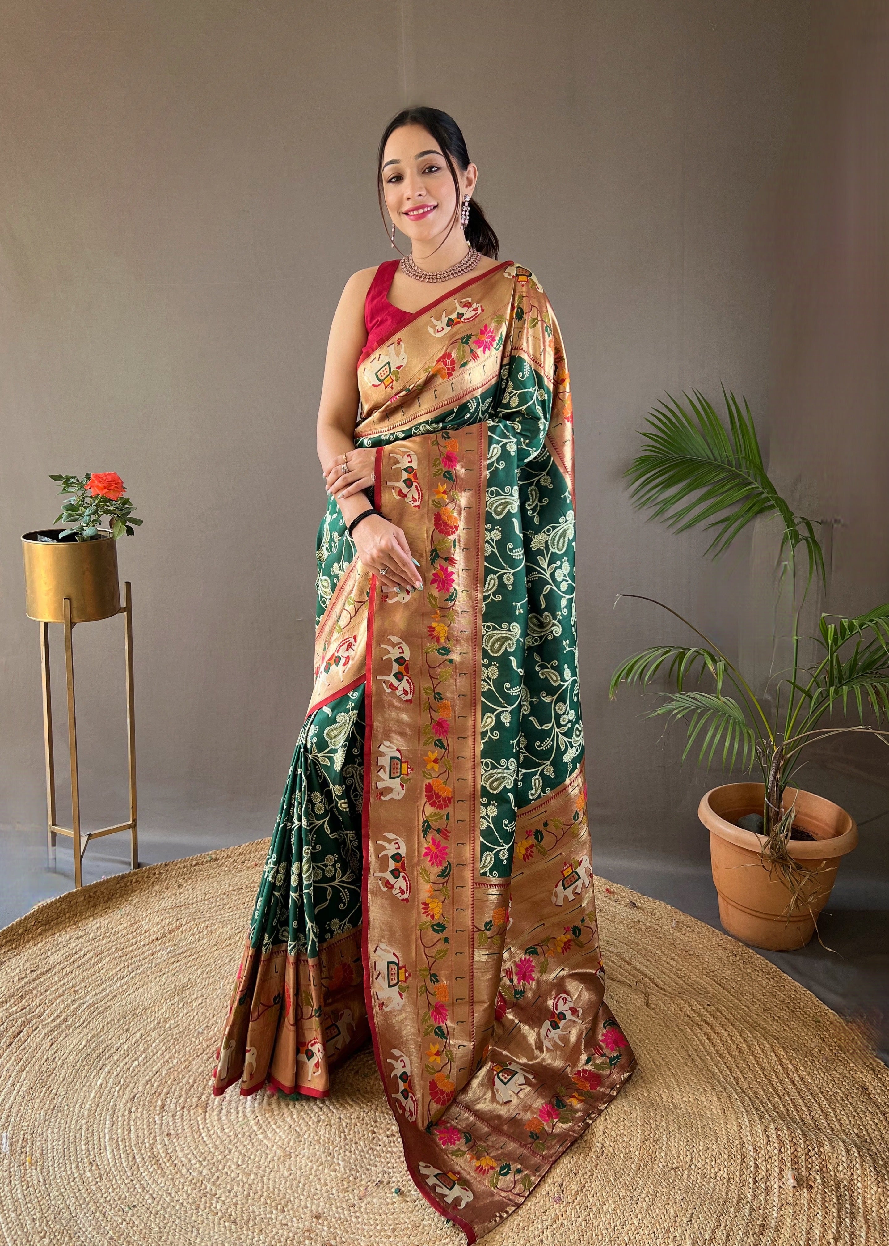 Pure Soft Dark Green paithani Patola Silk Saree
