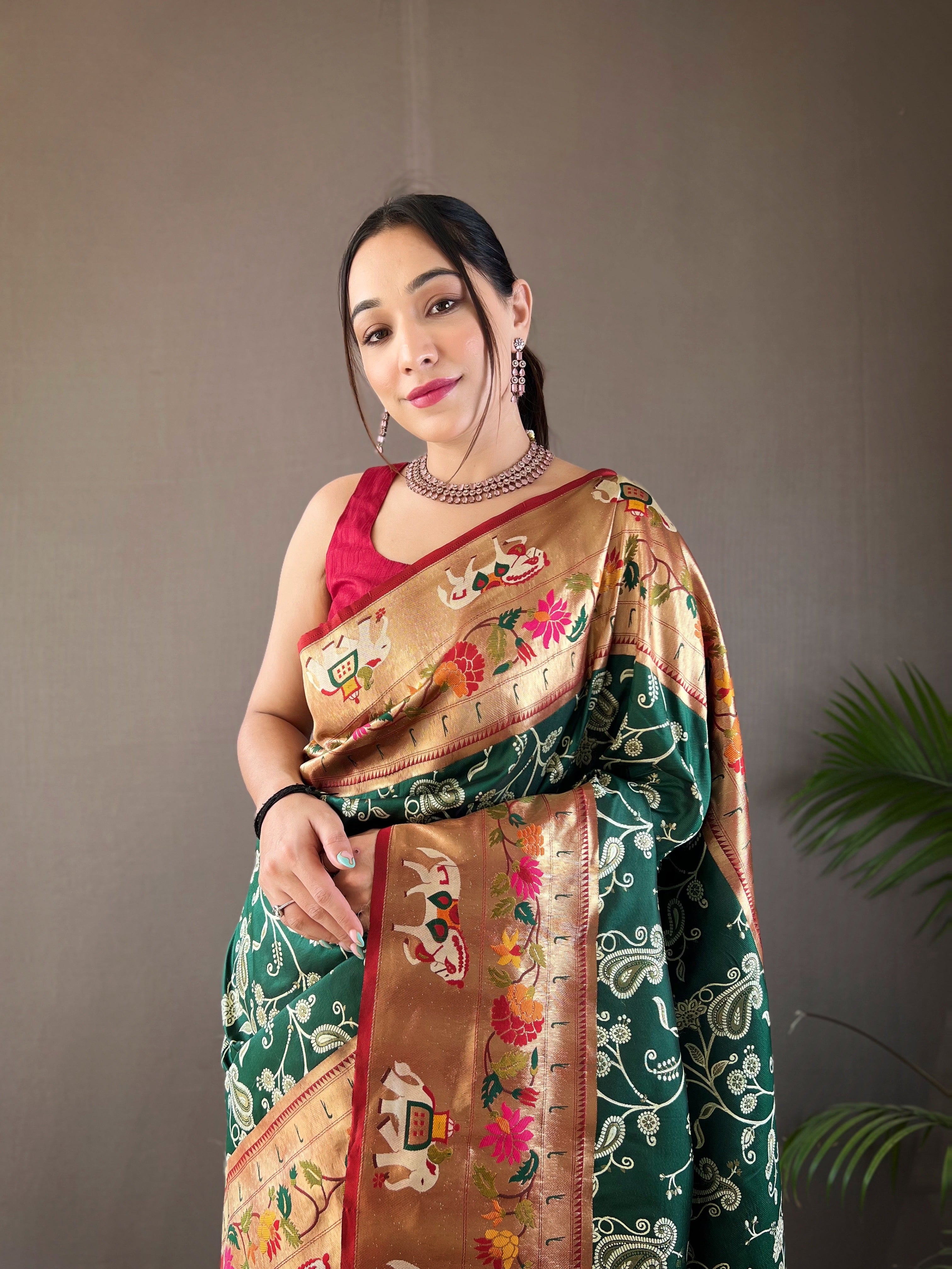 Pure Soft Dark Green paithani Patola Silk Saree
