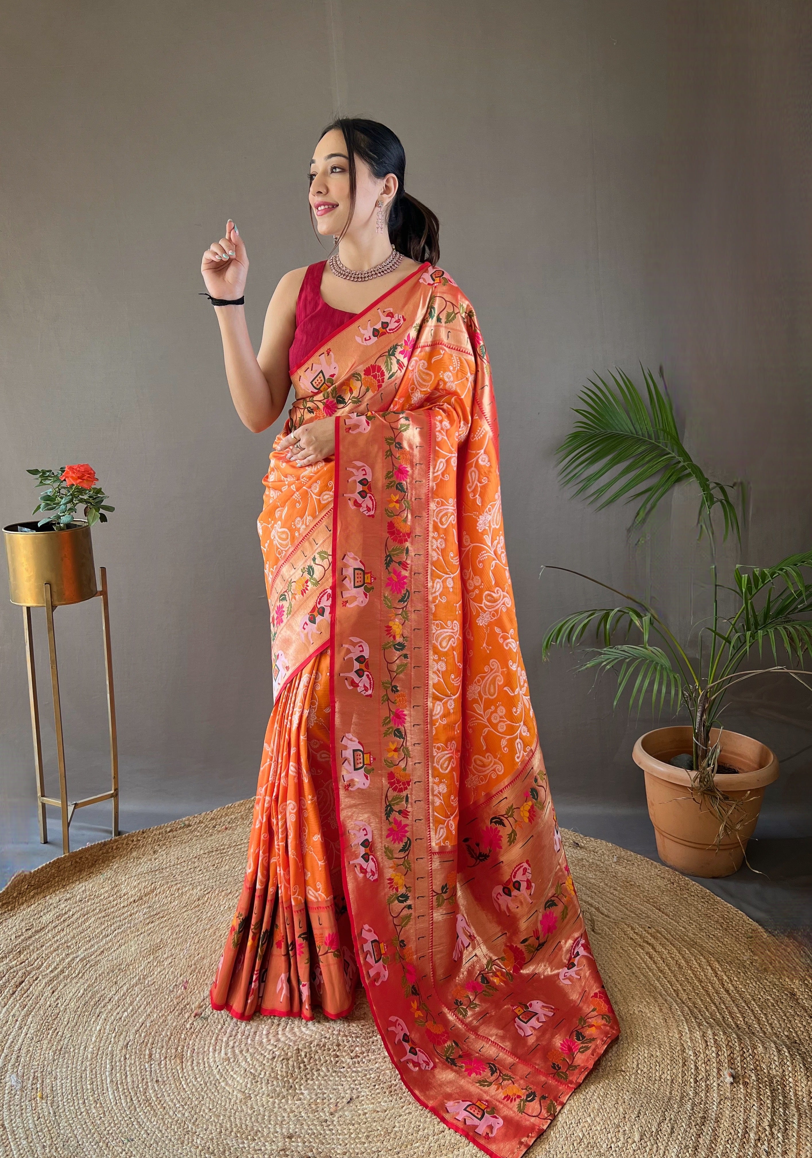 Pure Soft Orange paithani Patola Silk Saree