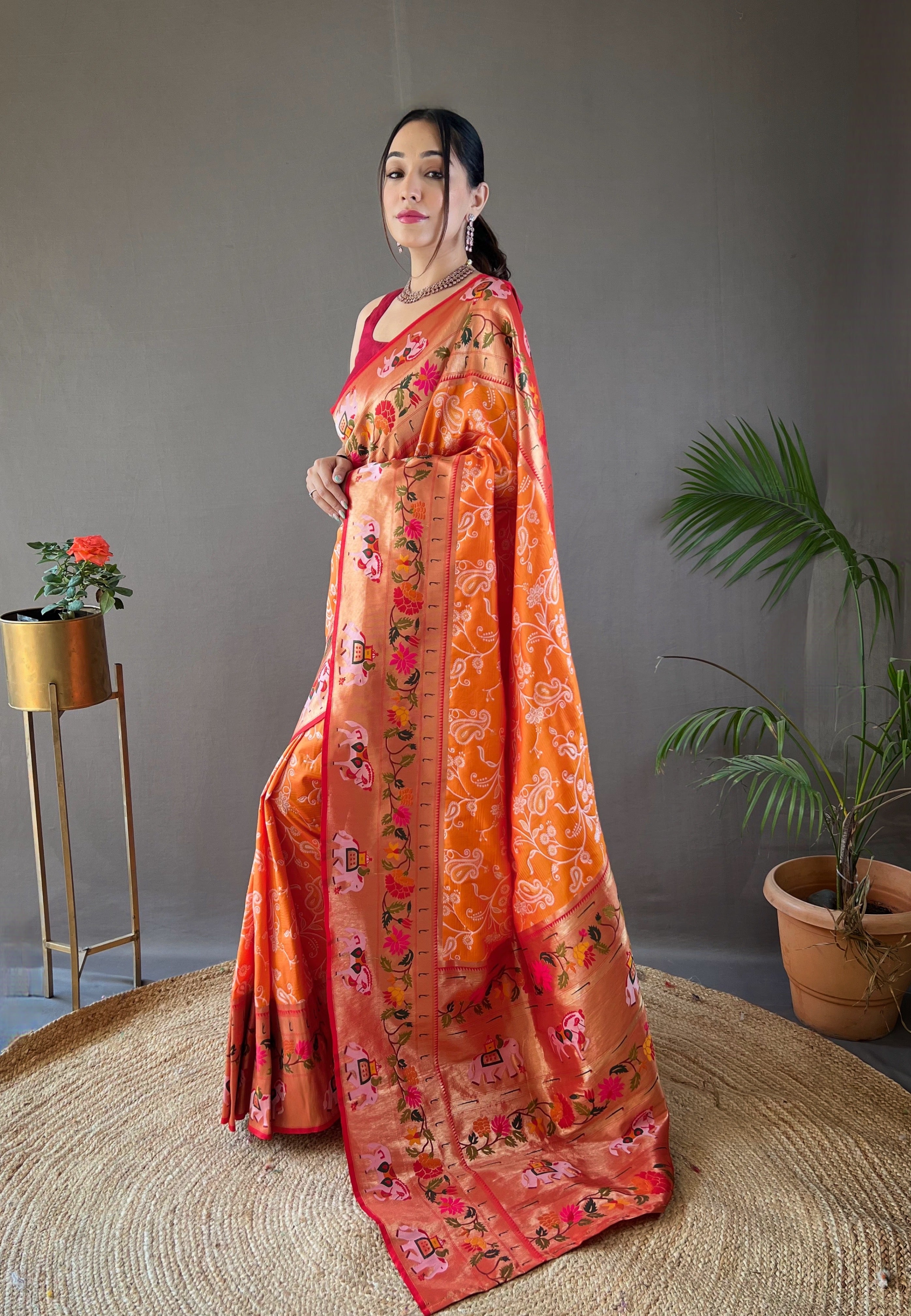 Pure Soft Orange paithani Patola Silk Saree