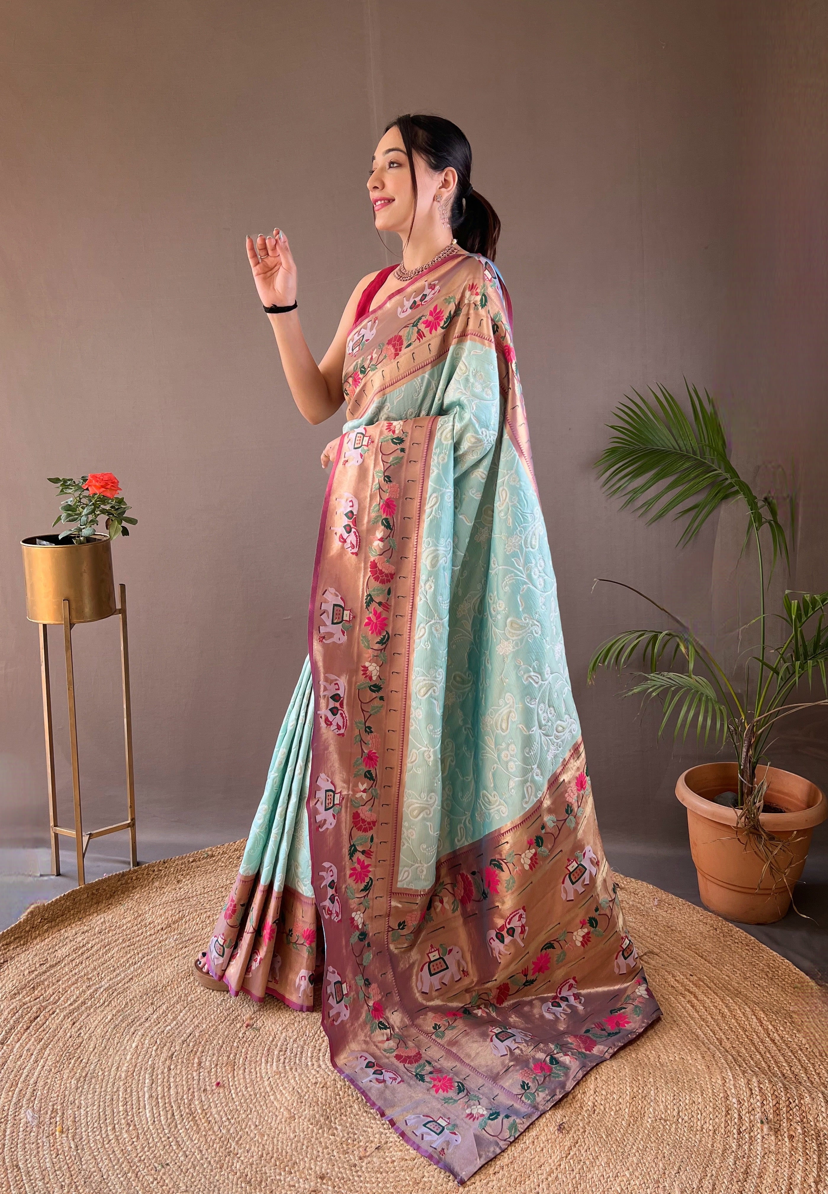 Pure Soft Sky Blue paithani Patola Silk Saree