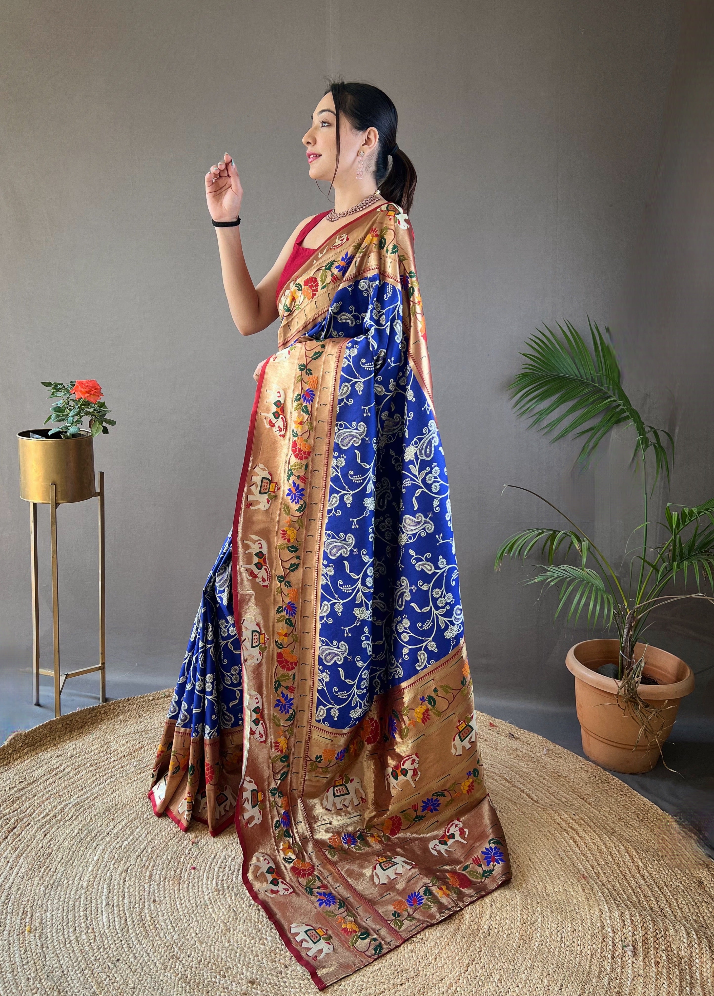 Pure Soft Palatinate Blue paithani Patola Silk Saree