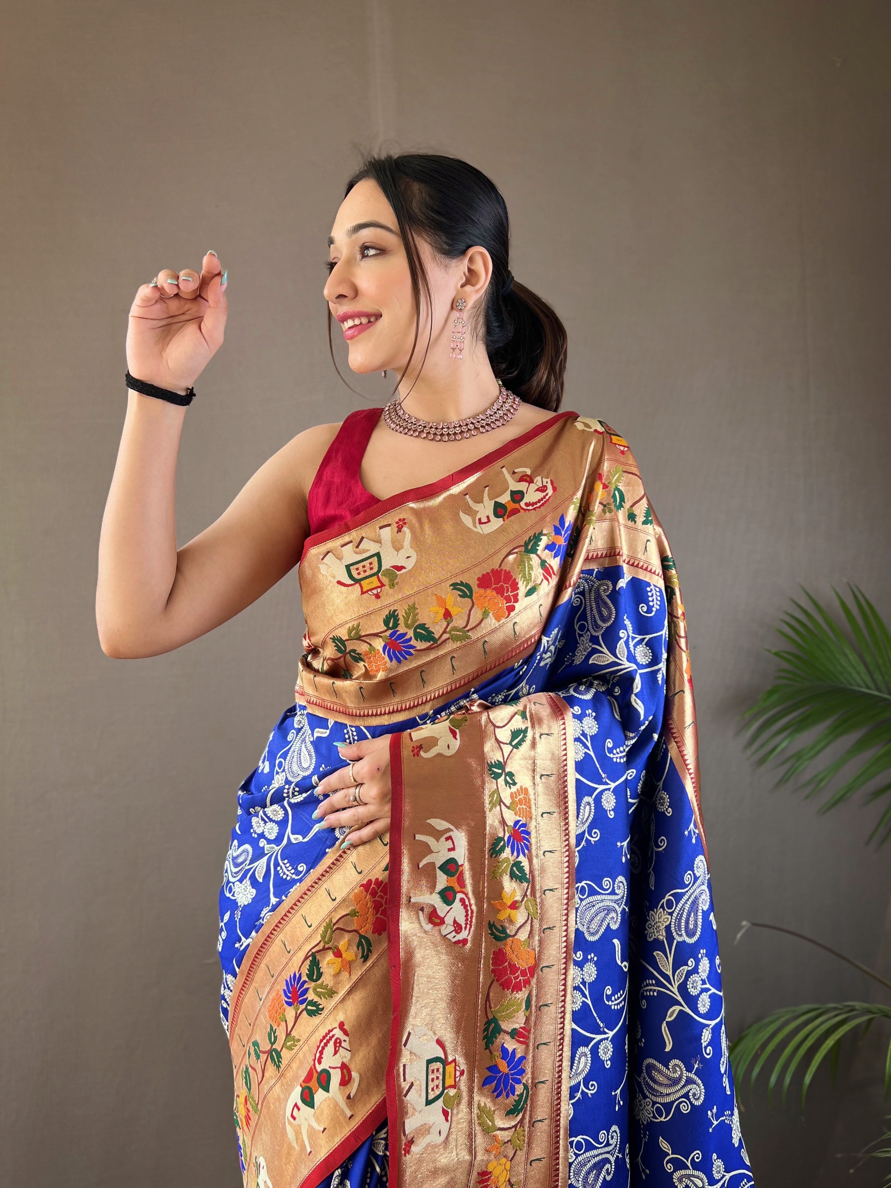 Pure Soft Palatinate Blue paithani Patola Silk Saree
