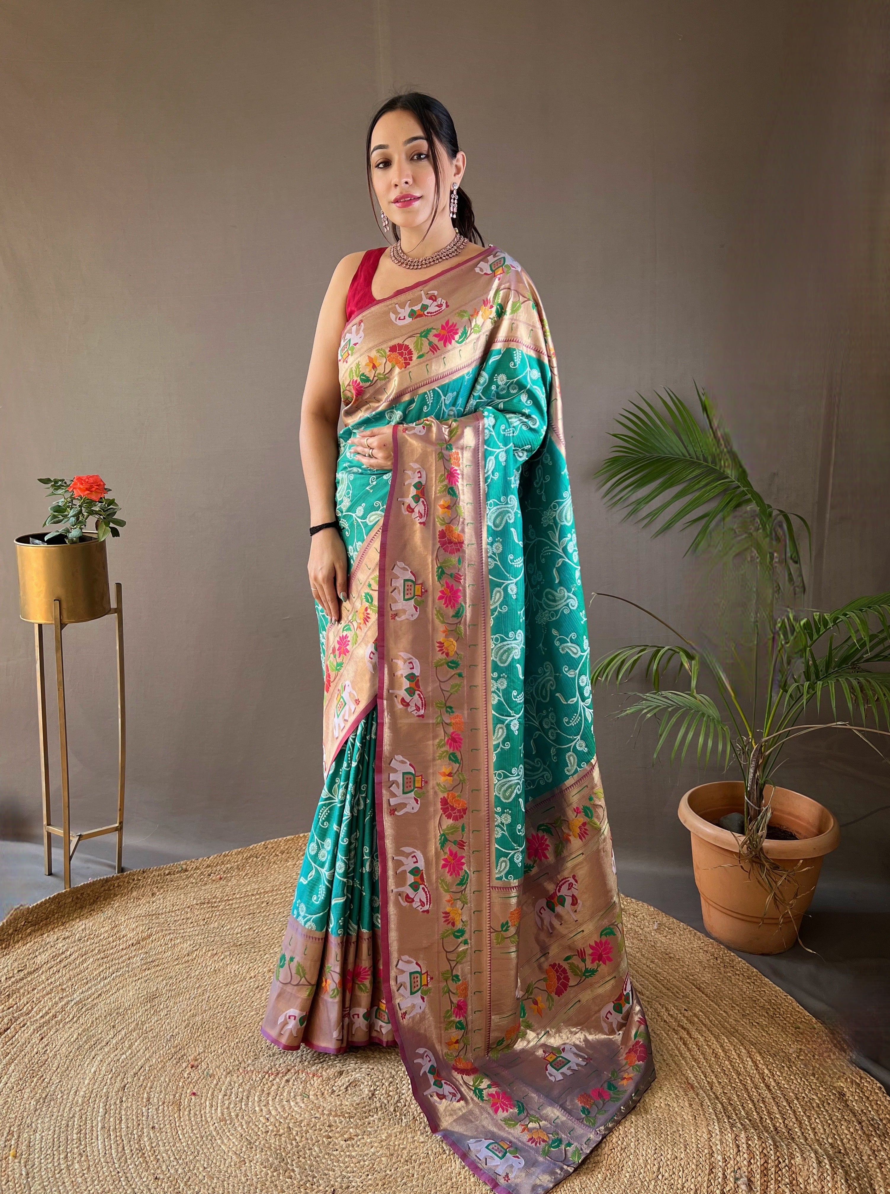 Pure Soft Light Sea Green paithani Patola Silk Saree