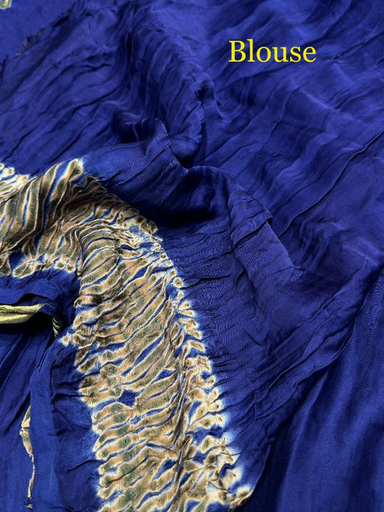 Blue Shibori Bandhni Border Pure Modal Silk Plain With Lagdi Pallu Saree