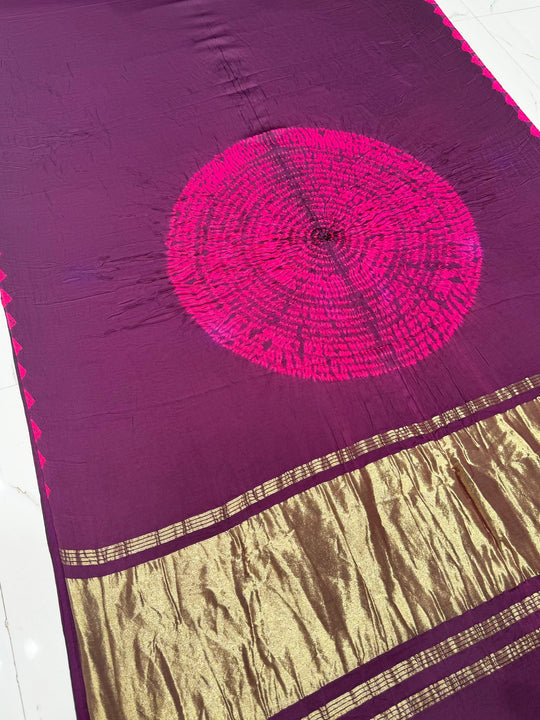 Orchid Shibori Bandhni Border Pure Modal Silk Plain With Lagdi Pallu Saree