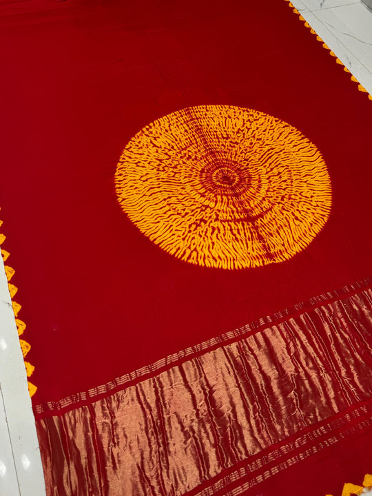 Maroon Shibori Bandhni Border Pure Modal Silk Plain With Lagdi Pallu Saree