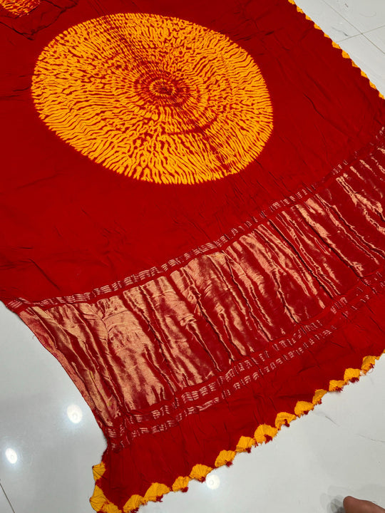 Maroon Shibori Bandhni Border Pure Modal Silk Plain With Lagdi Pallu Saree