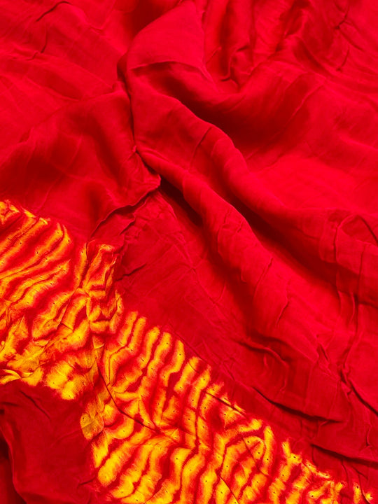 Maroon Shibori Bandhni Border Pure Modal Silk Plain With Lagdi Pallu Saree